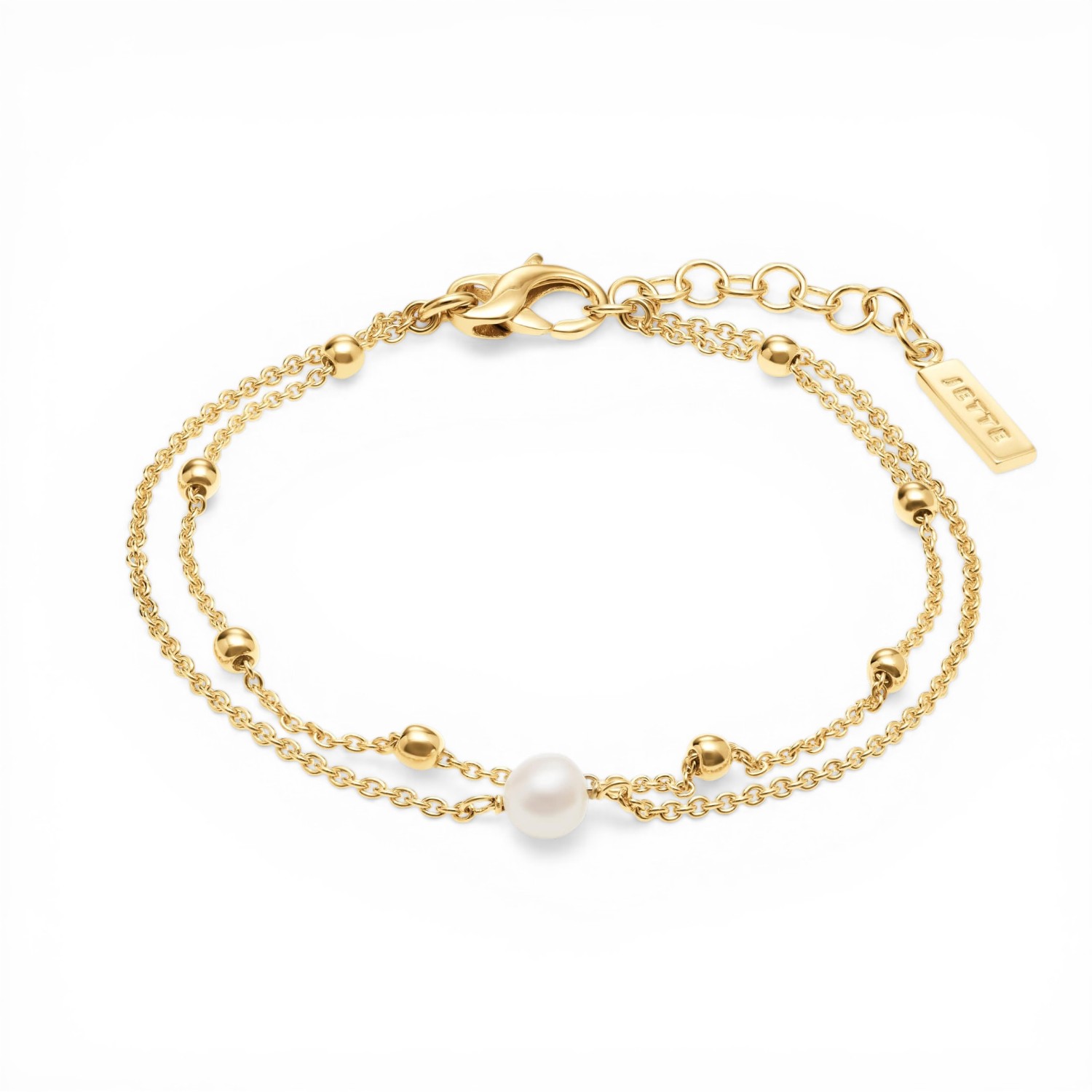 JETTE Armband JOY für Damen, goldfarbenes 925 Silber mit Süsswasser-Perlen, 17cm + 3cm Verlängerung