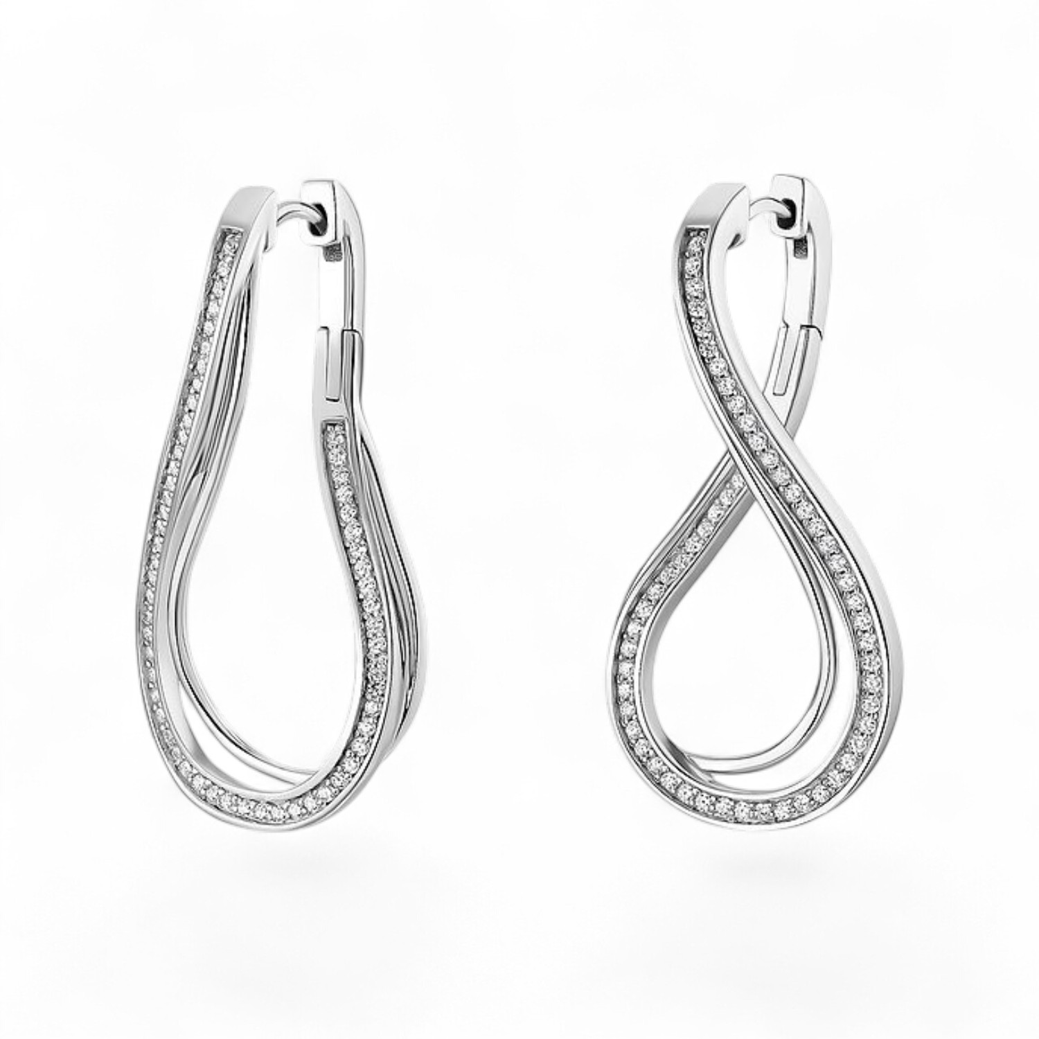 JETTE Creolen INFINITY aus 925 Silber mit Zirkonia für Damen, ca. 22x43mm, silberfarben Ohrschmuck