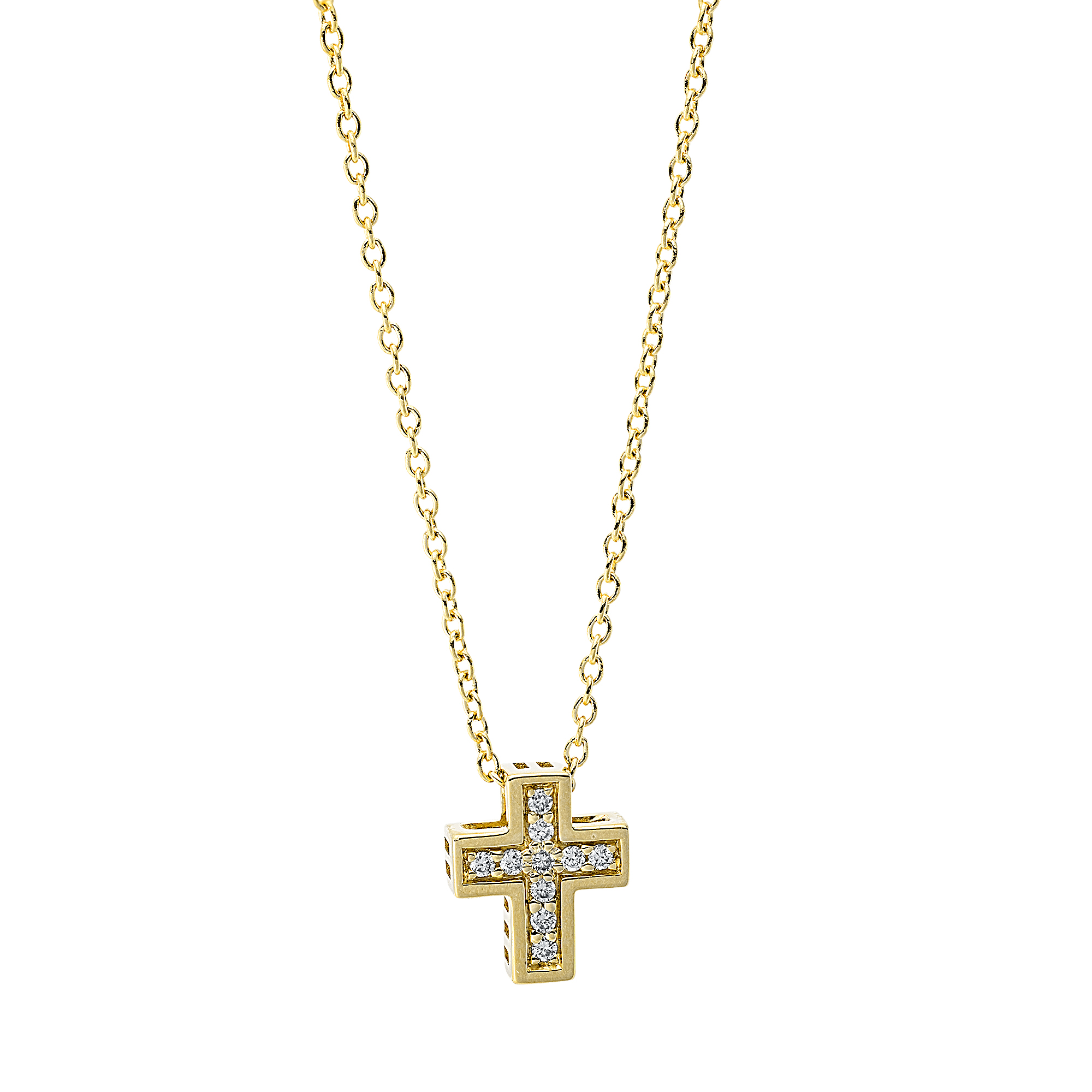 DiamondGroup Collier mit Kreuz aus 750er Gold, 10 Brillanten 0,04ct, Damenkette, 45,5cm, goldfarben