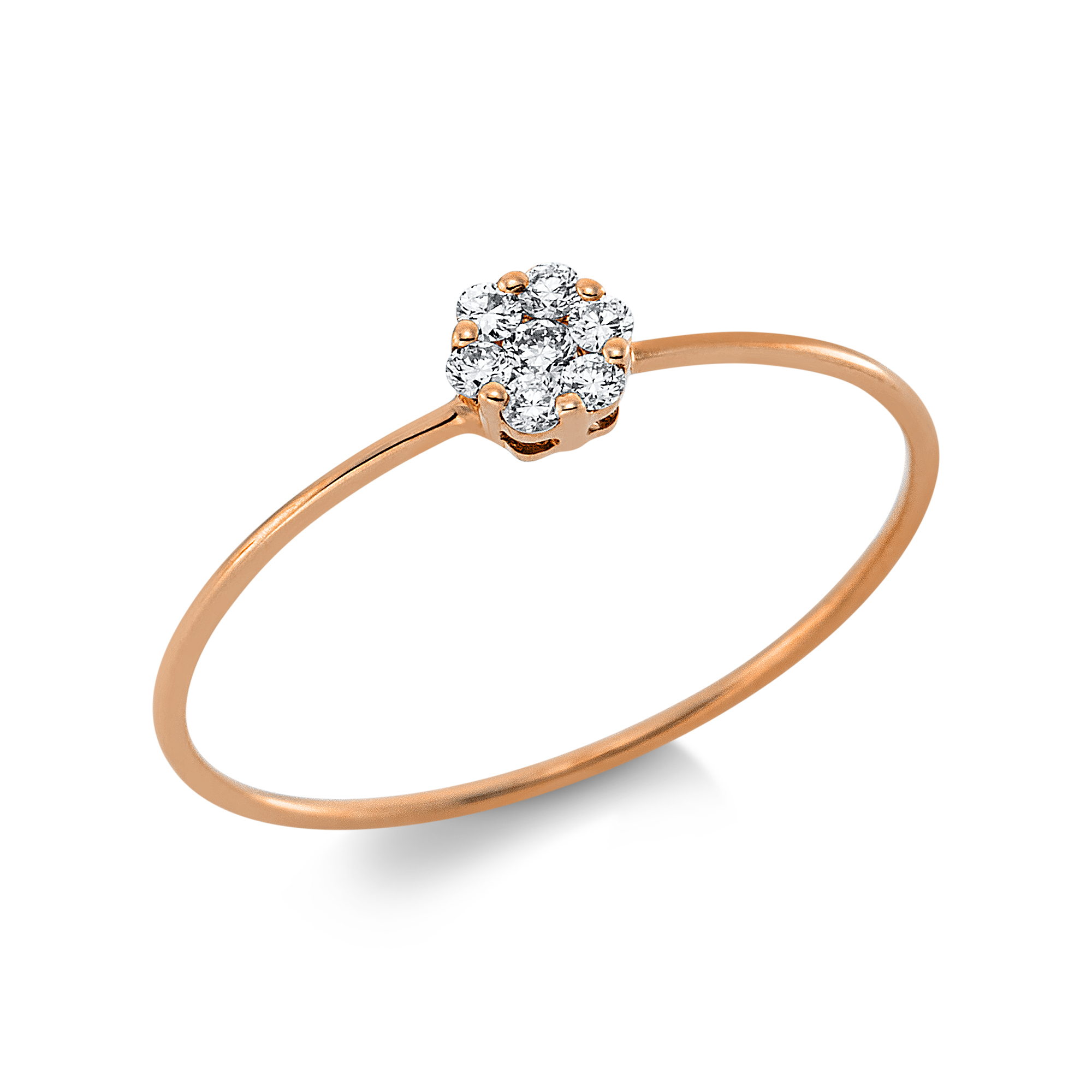 DiamondGroup Damen Ring fein mit 7 Brillanten 0,09ct in rot/roségold 750 für Verlobung, Ringgröße 54