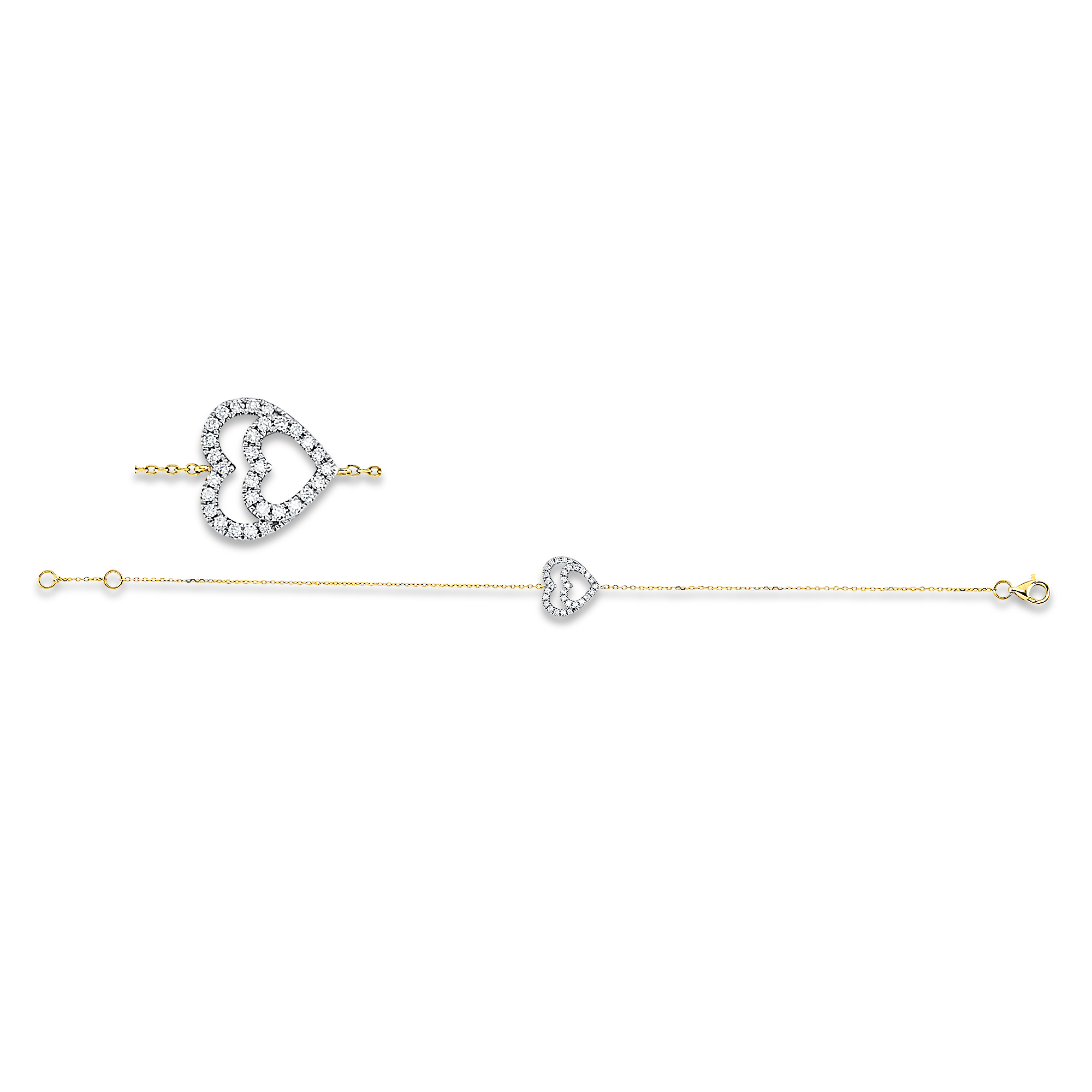 DiamondGroup Damen Armband mit Herzchen aus 750er Gold, 31 Brillanten 0,15ct, goldfarben, 16,5/18cm