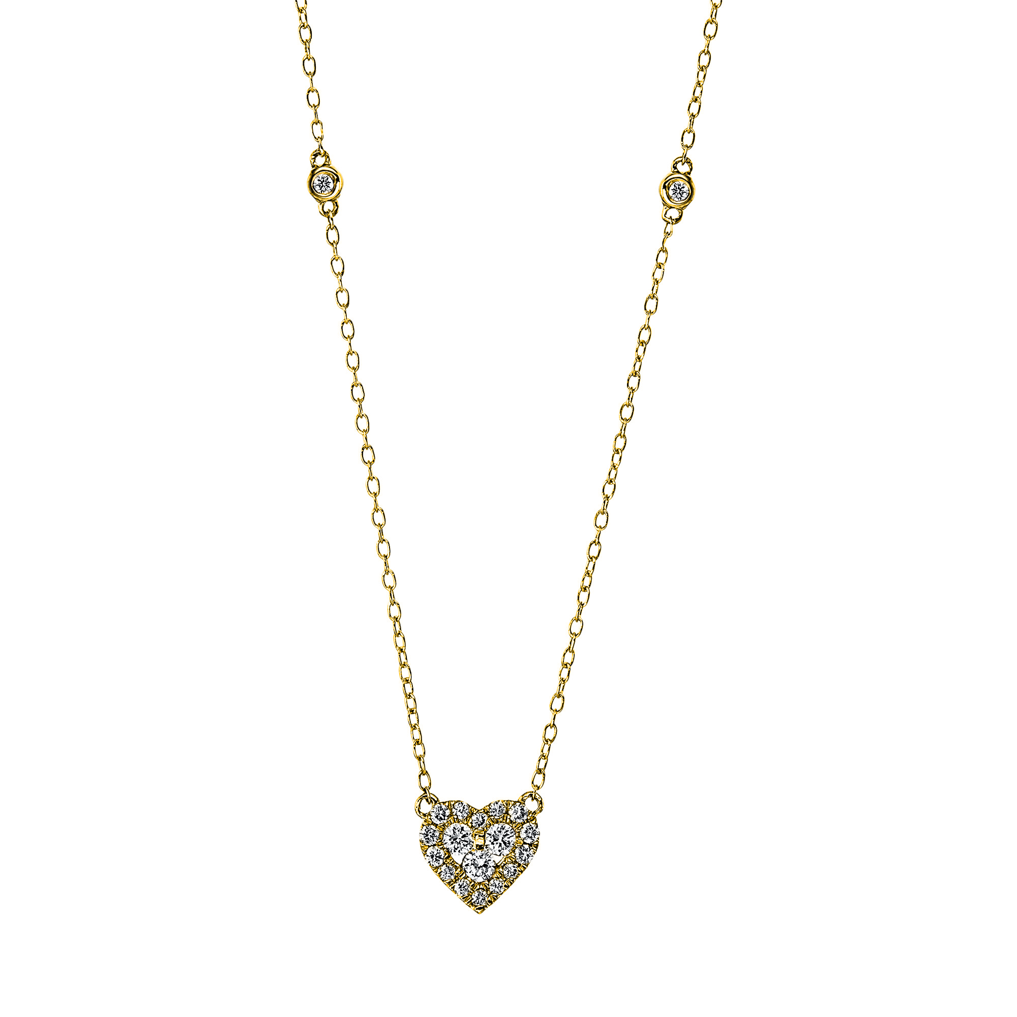 DiamondGroup Damen Kette mit 19 Brillanten 0,20ct in Gold 750, Herzchen-Design, 43cm lang