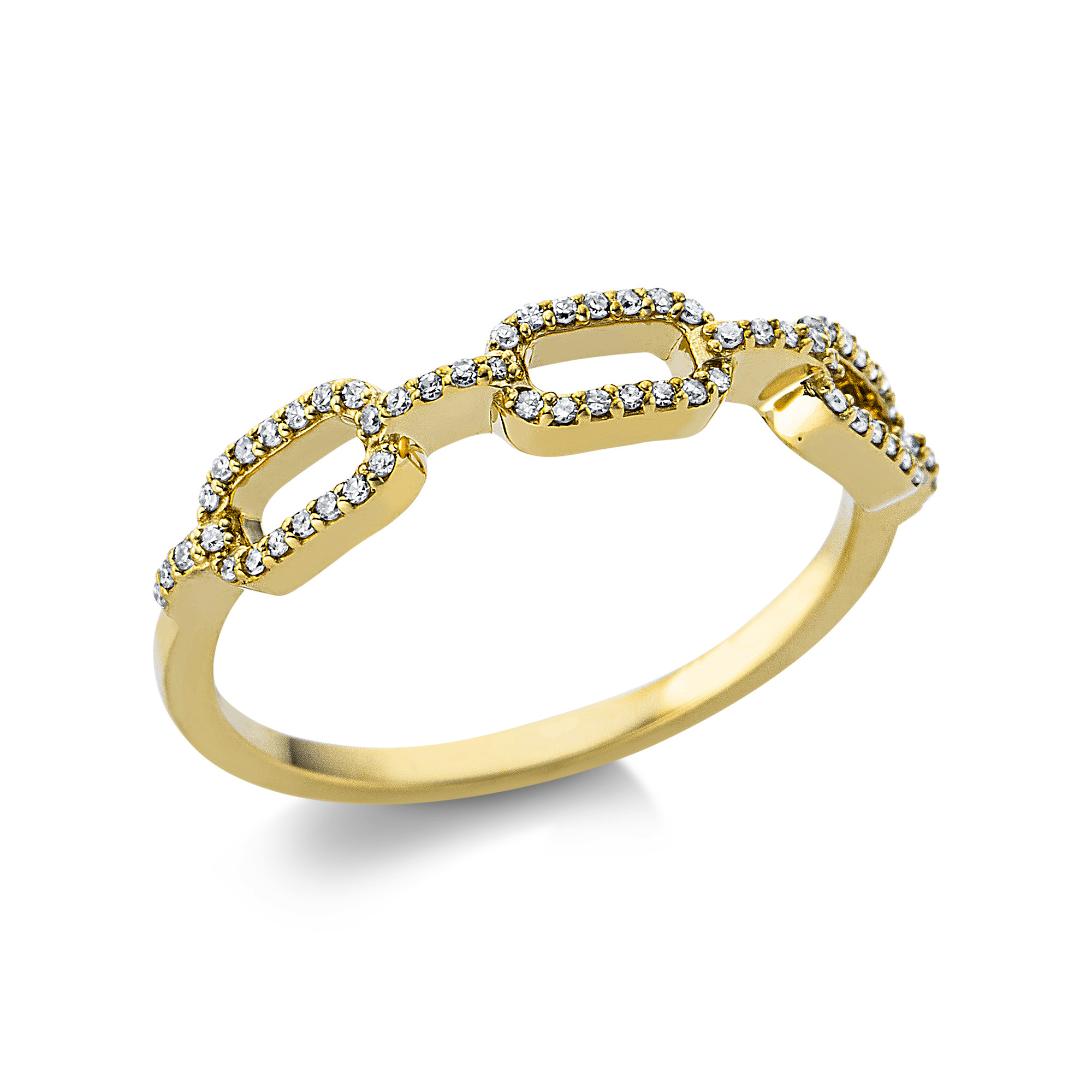 DiamondGroup Damenring mit Kettenmuster aus 750er Gold, 60 Diamanten, 0,15ct, Verlobung, goldfarben