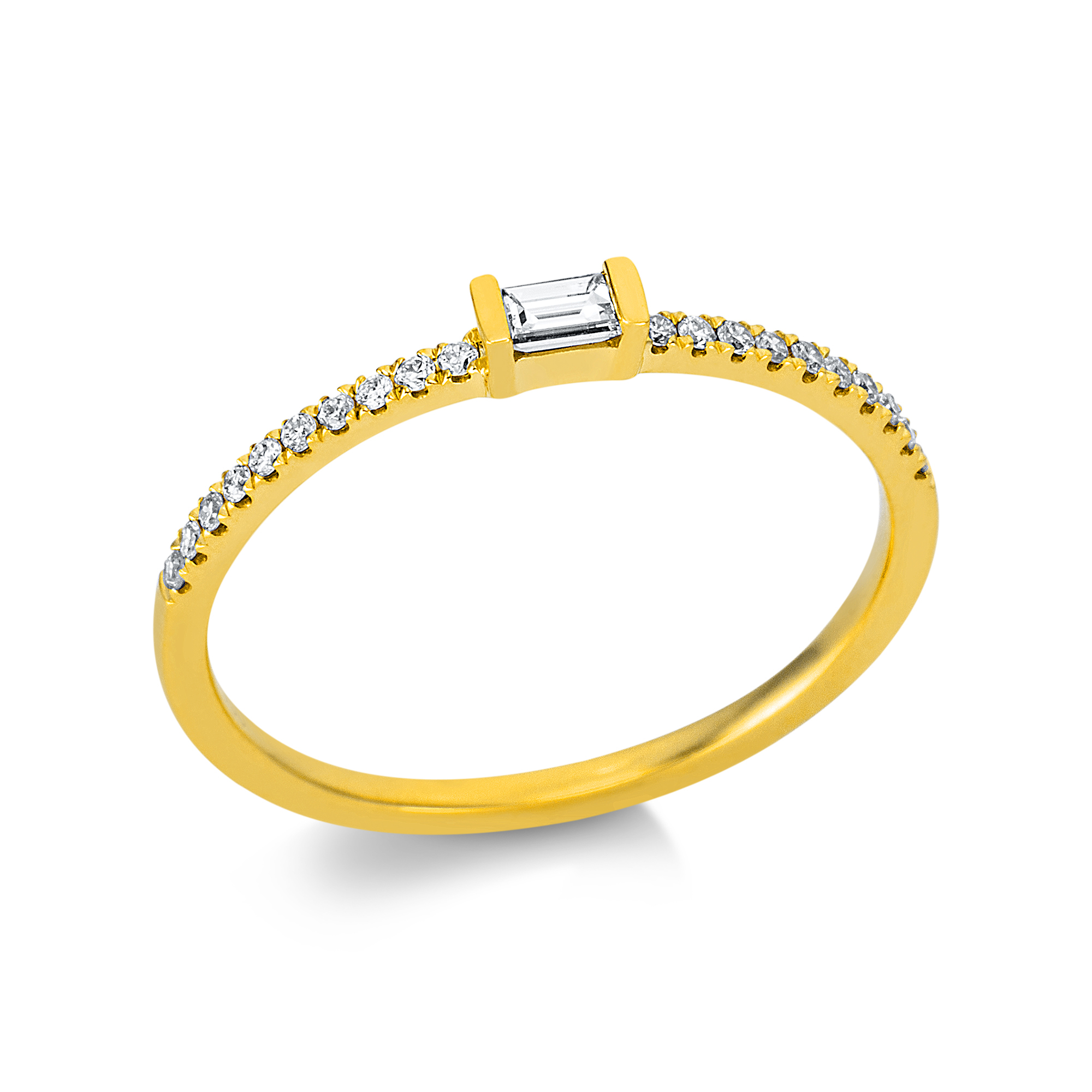 DiamondGroup Damenring aus 750 Gold mit 20 Brillanten (0,09ct) für Verlobung, Baguette-Design, Top Wesselton