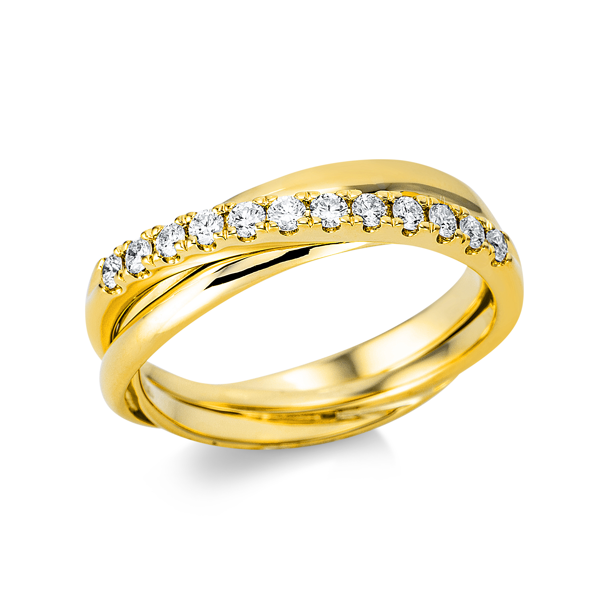 DiamondGroup Damenring aus 750er Gold mit 12 Brillanten 0,26ct in Top Wesselton, Größe 54