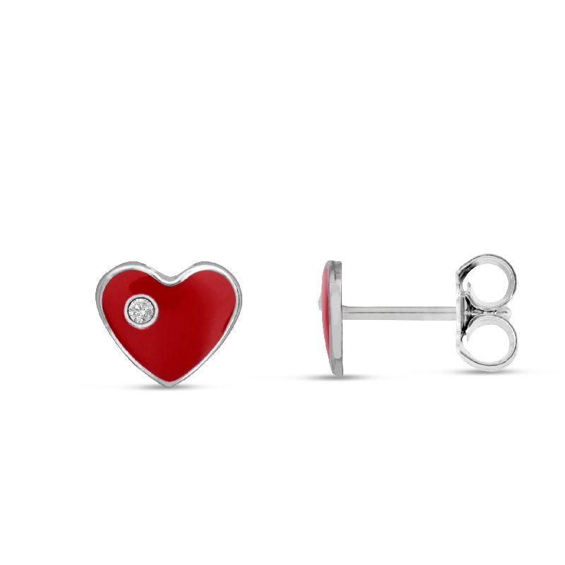 Schmidt Ohrstecker Silber 925 für Damen & Kinder mit Zirkonia, Ø 5mm, silberfarben & rot