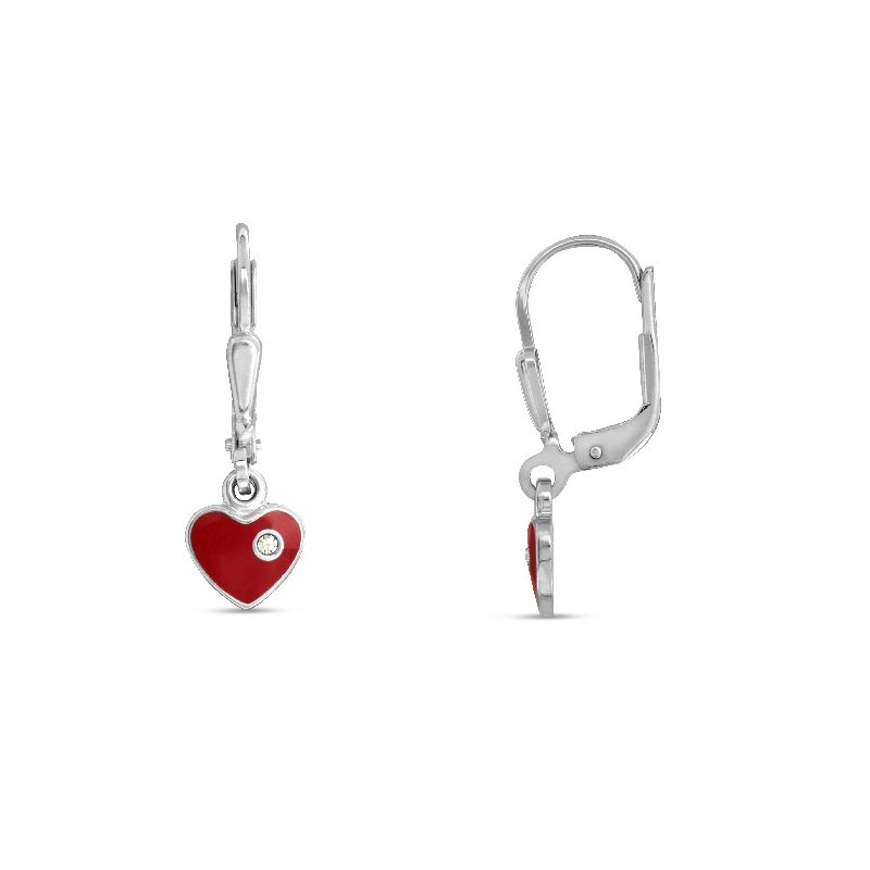 Schmidt Ohrhänger für Kinder in Silber mit roten Herzen und Steinchen, 925er Silber Schmuck