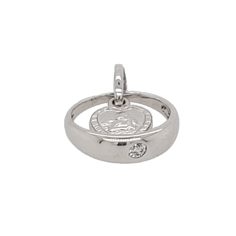 Schmidt Taufring mit Schutzengel für Kinder aus 925 Silber, Ø 11mm, silberfarben mit Zirkonia