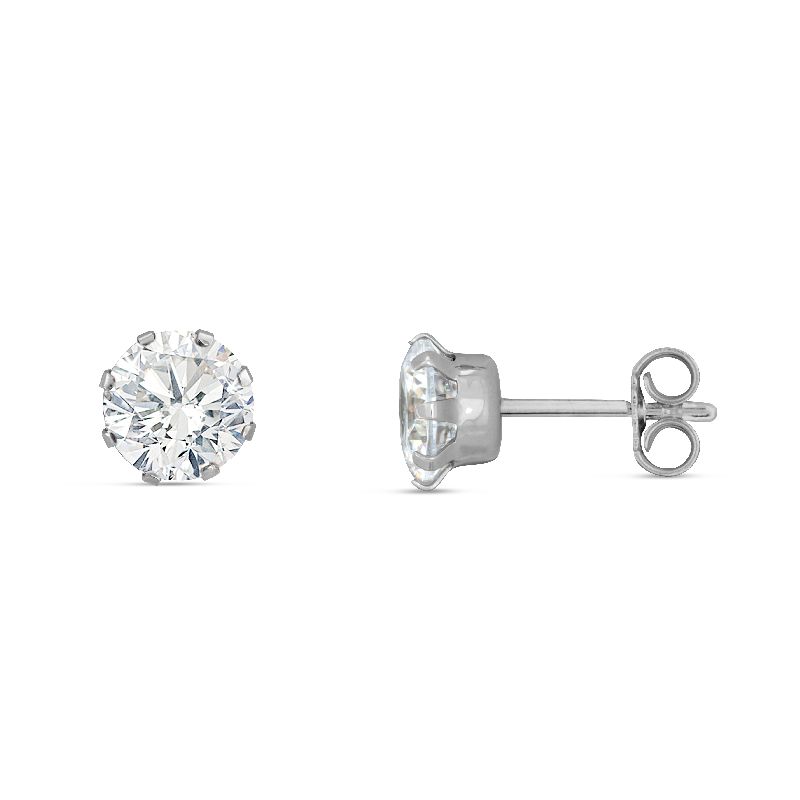 Schmidt Ohrstecker Silber 925 für Damen mit Zirkonia, Ø 7mm, eleganter Ohrschmuck in Silberfarben