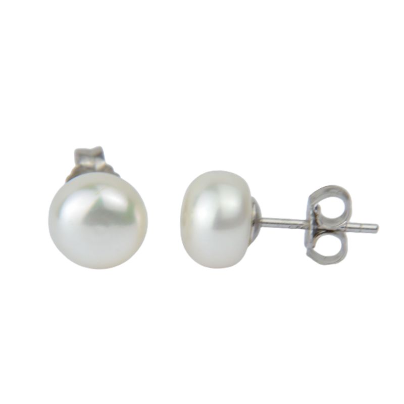 Schmidt Ohrstecker Damen aus 925 Silber mit Süsswasser-Perlen, Ø 8mm, silber-weiß, eleganter Ohrschmuck