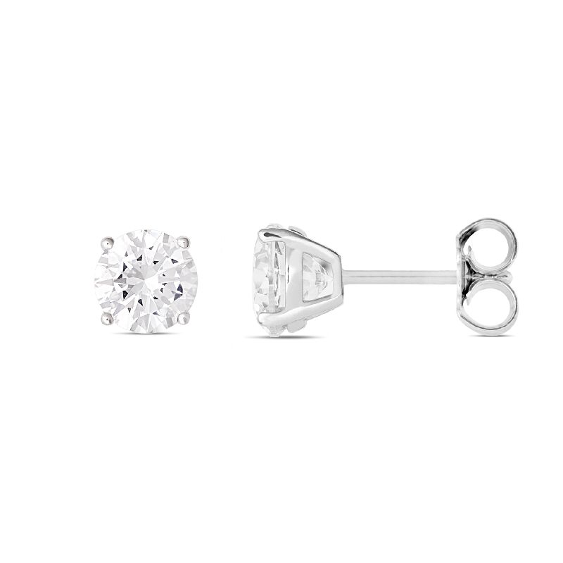 Schmidt Ohrstecker Silber 925 für Damen mit Zirkonia, Ø ca. 5mm, eleganter Ohrschmuck in Silberfarben