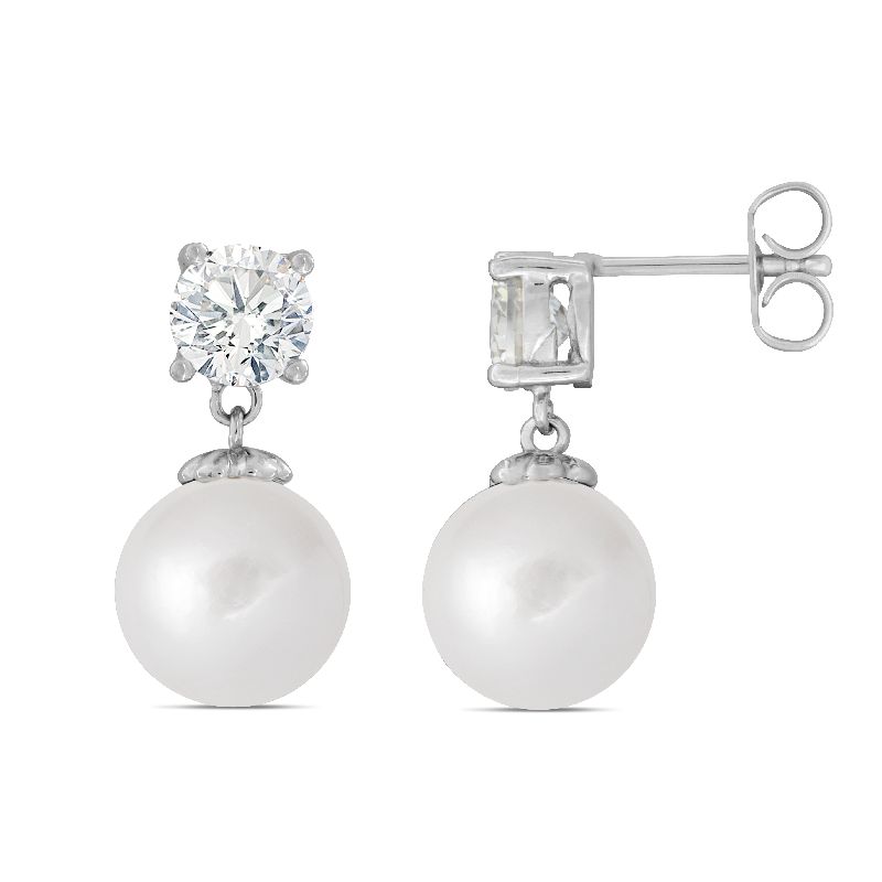 Schmidt Ohrstecker Silber 925 mit Süsswasser-Perle für Damen, Ø ca. 10mm, eleganter Ohrschmuck in Silberfarben