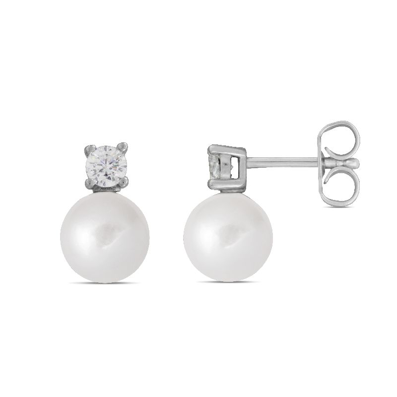 Schmidt Ohrstecker aus 925 Silber mit Perle und Zirkonia für Damen in Silber und Weiß
