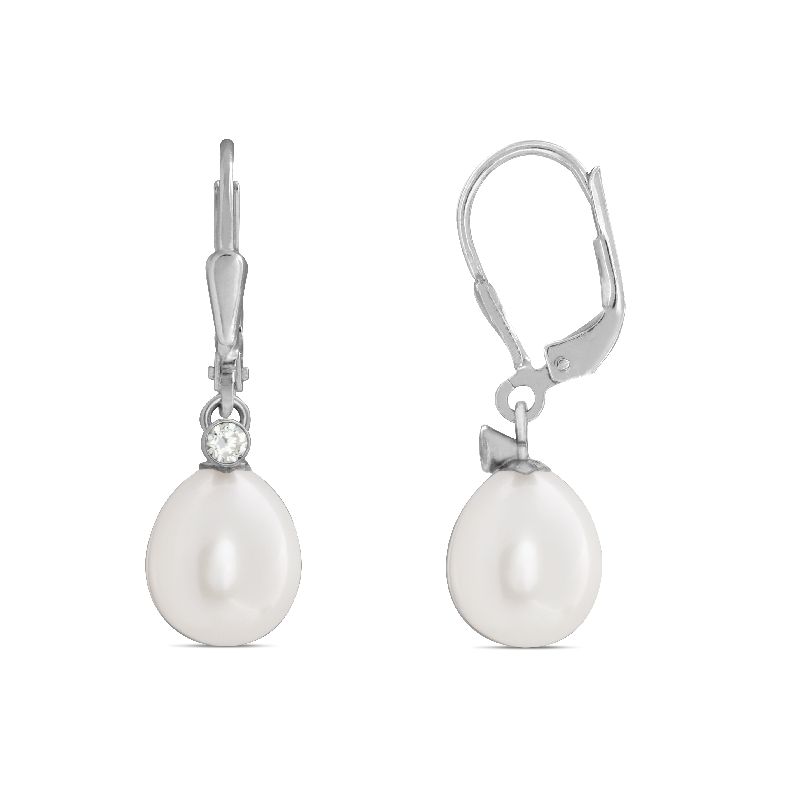 Schmidt Ohrhänger Silber 925 mit Süsswasser-Perlen für Damen, Ø ca. 11mm, eleganter Ohrschmuck in Silberfarben