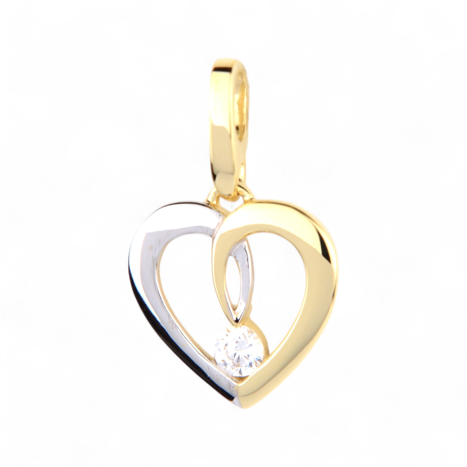 Schmidt 2-farbiger Herz Anhänger für Damen aus 333 Gold und Weißgold mit Zirkonia, 20,2x12,7mm