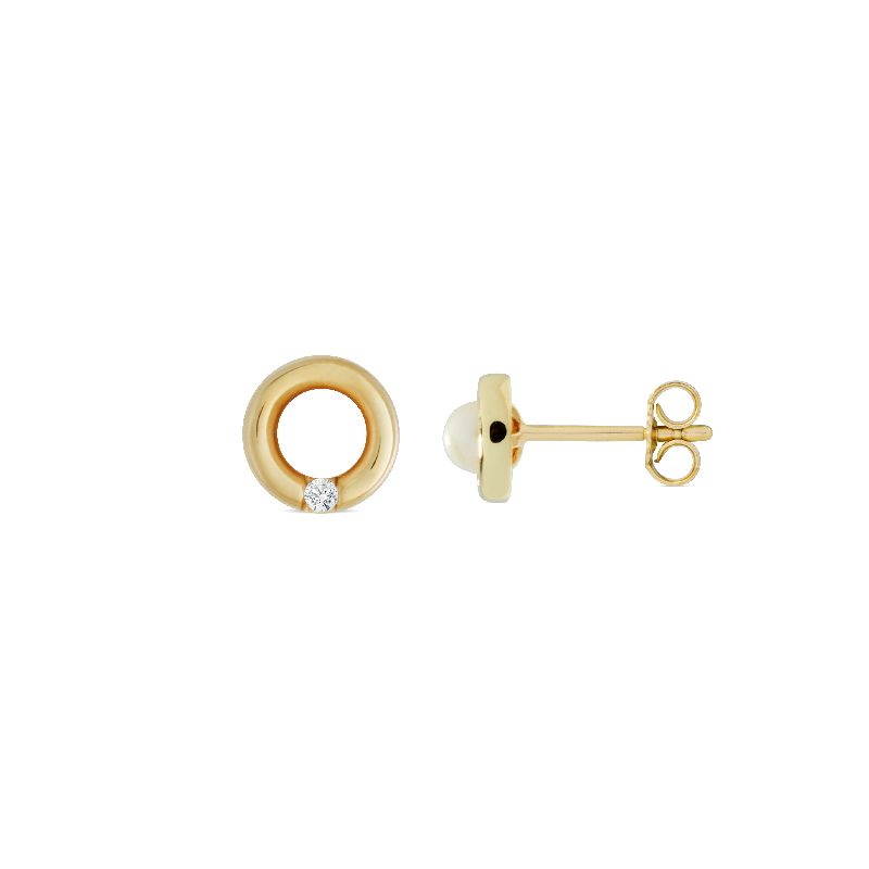 Schmidt Ohrstecker Gold 333 mit Süsswasser-Perlen und Zirkonia für Damen, Ø 7mm, eleganter Ohrschmuck
