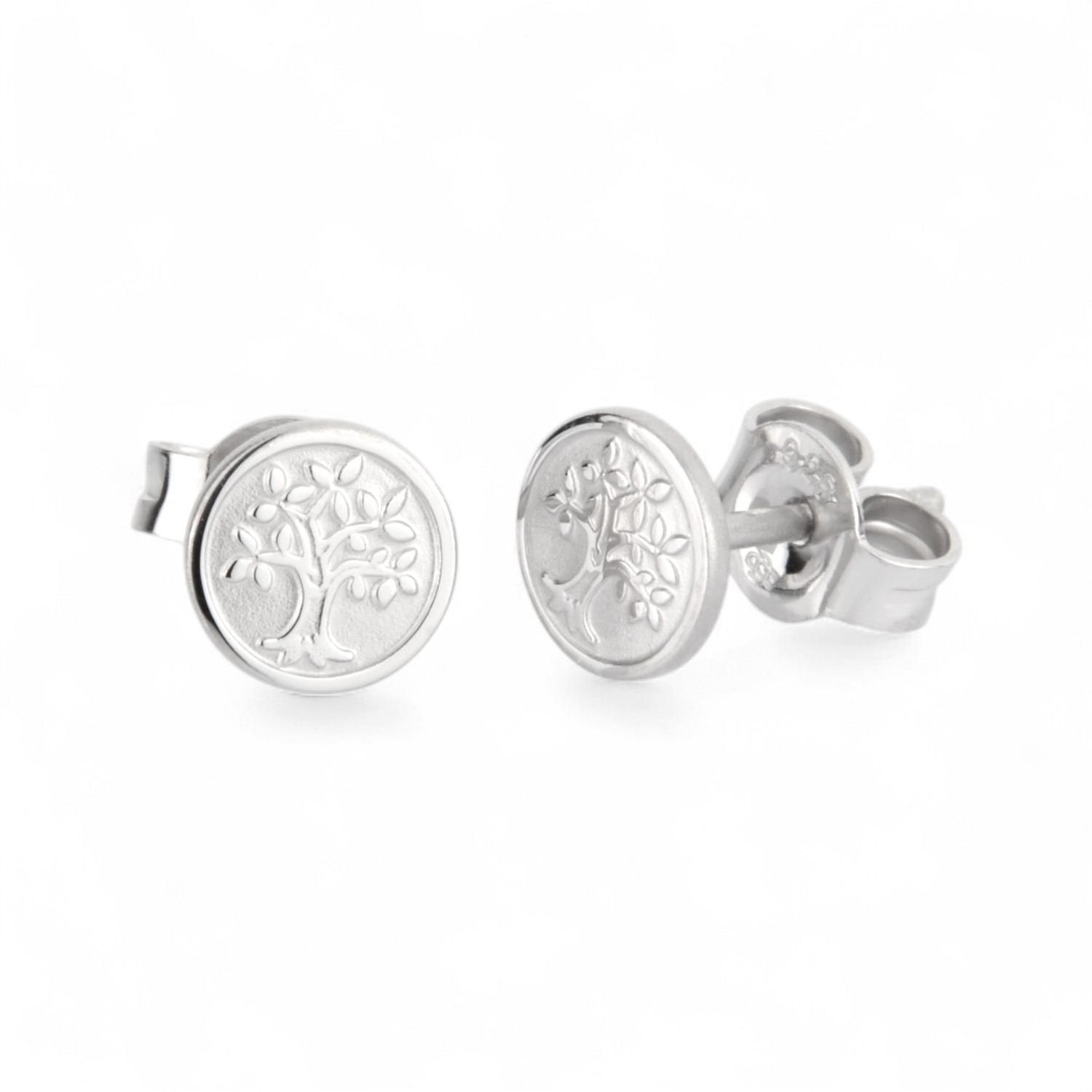 Schmidt Ohrstecker Lebensbaum aus 925 Silber mit Zirkonia für Damen, Ø 6,5mm, silberfarben