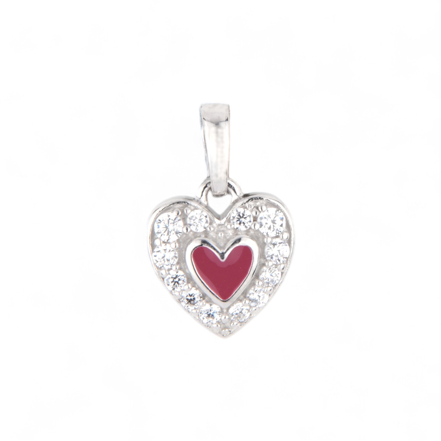 Schmidt Kinderanhänger Herz aus 925 Silber mit Zirkonia, silber-rosa, 13,7x8,9mm, ideal für Mädchen