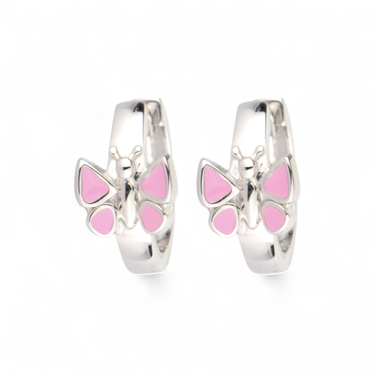 Schmidt Kindercreole Schmetterling aus 925 Silber in Silber und Rosa, Ø 12mm & 7mm, Ohrschmuck für Mädchen