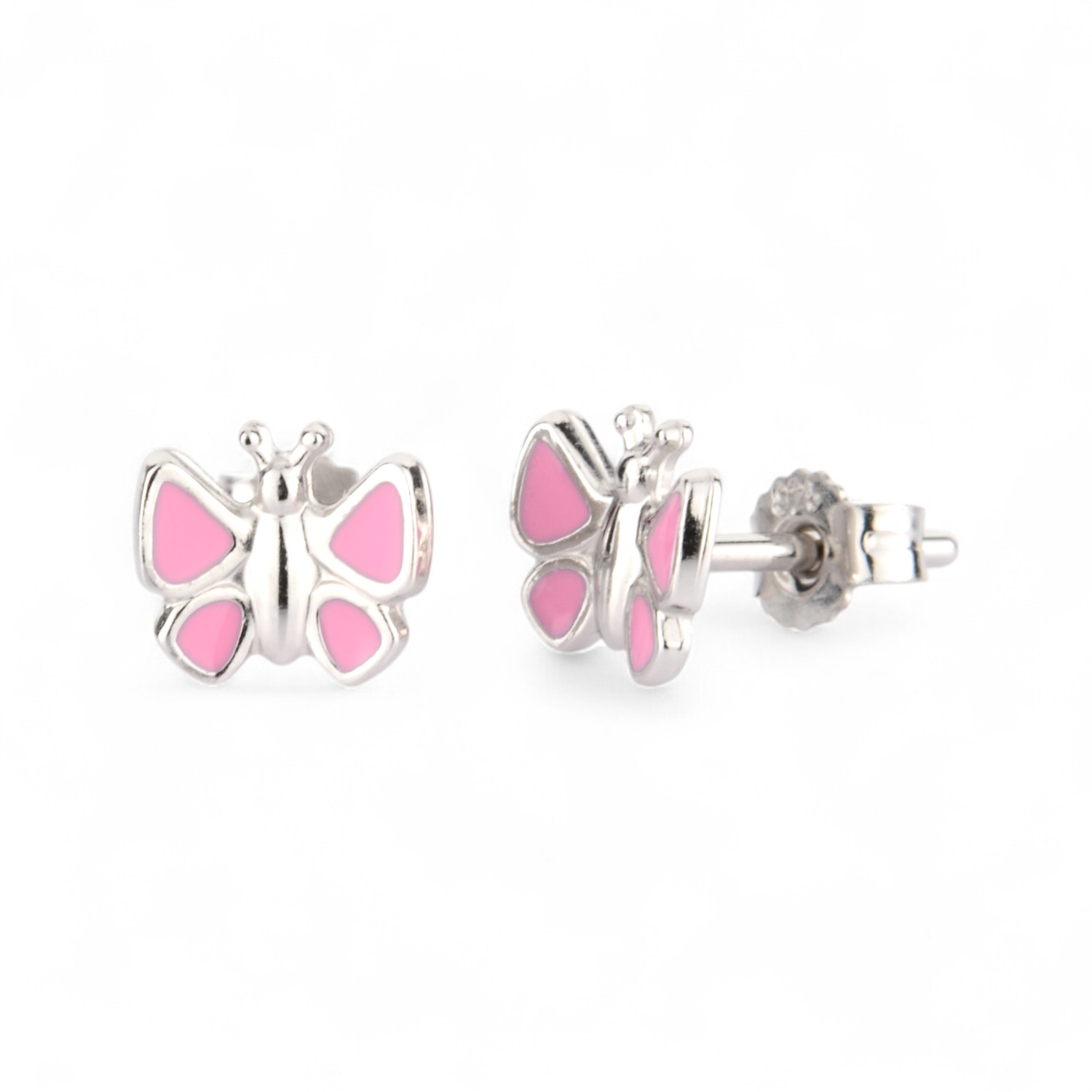 Schmidt Kinderohrstecker Schmetterling aus 925 Silber in Silber und Rosa, 6,5x7,6mm, für Mädchen