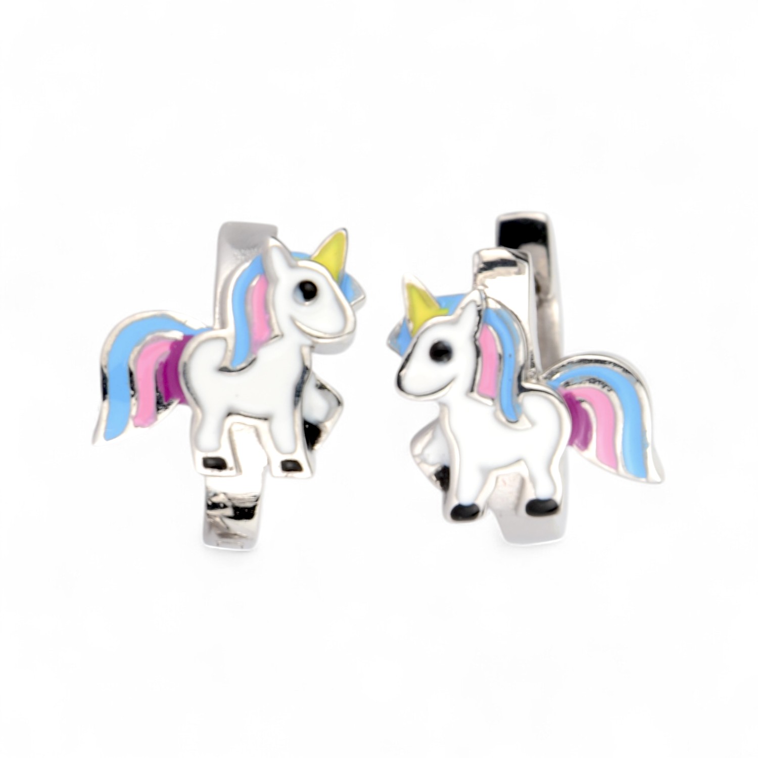 Schmidt Kindercreole Einhorn aus 925 Silber, Ø 11mm & 8,4mm, bunt, für Kinder, Ohrschmuck in Silberfarben
