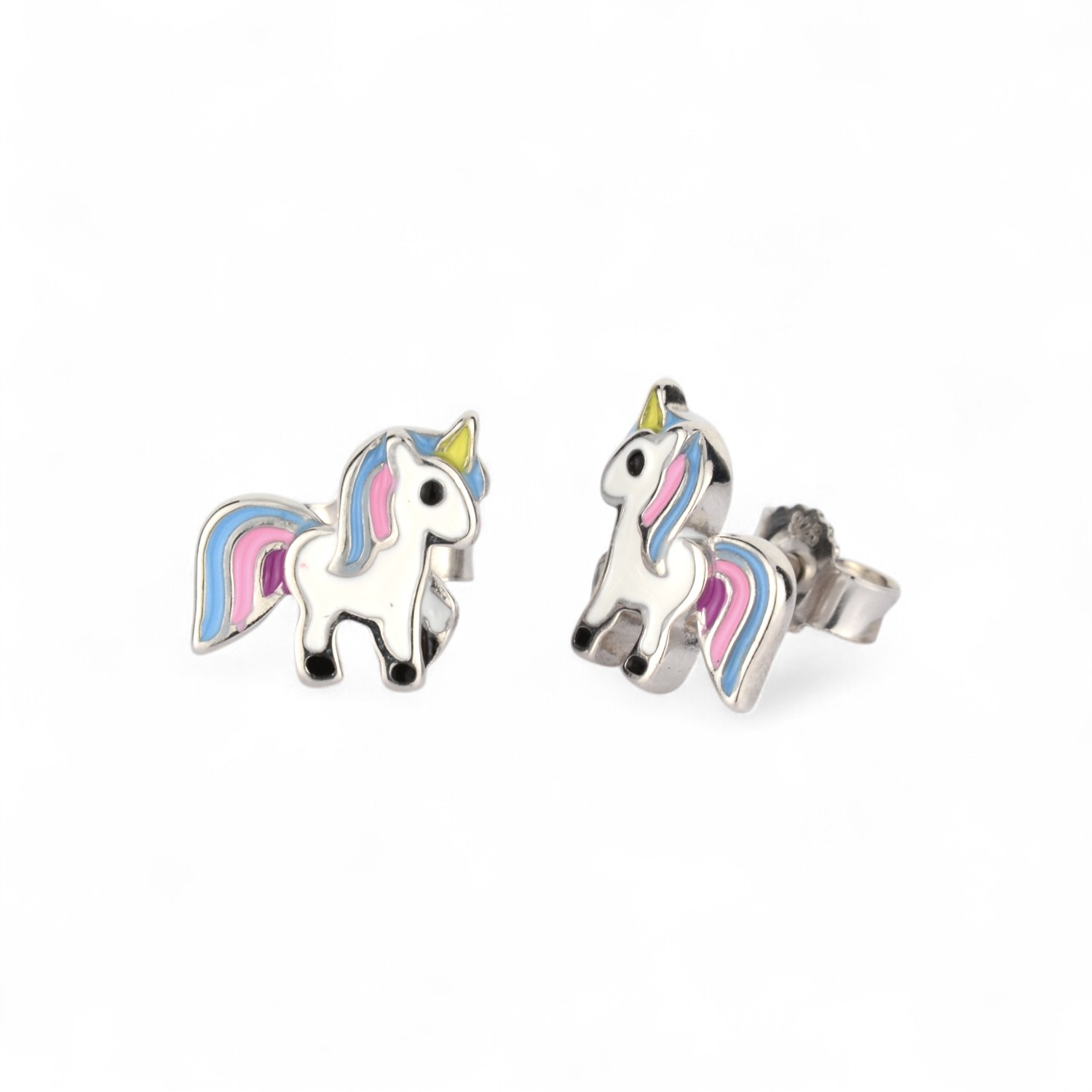 Schmidt Kinderohrstecker Einhorn aus 925 Silber, bunt, 9x9,2mm, idealer Ohrschmuck für Kinder