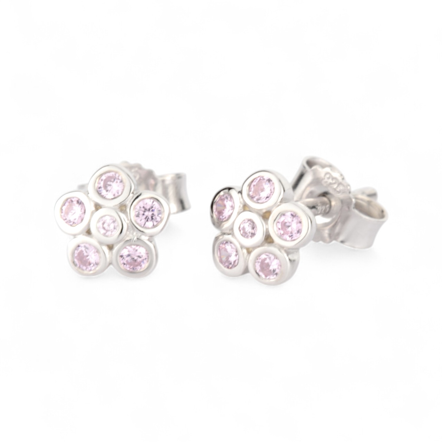 Schmidt Ohrstecker Blume aus 925 Silber mit Zirkonia für Damen und Kinder, silber-rosa, 6,2 mm