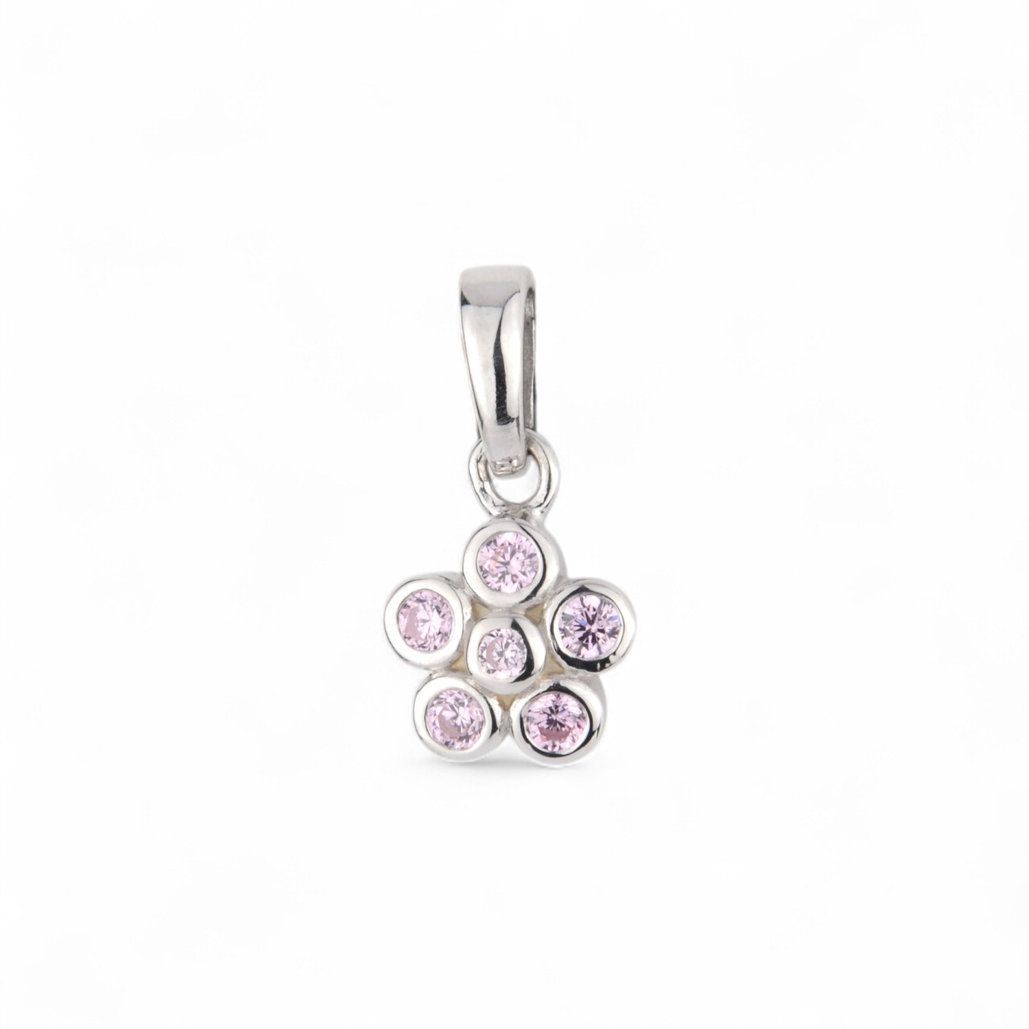 Schmidt Anhänger Blume aus 925 Silber mit Zirkonia für Damen und Kinder, silber-rosa, 14,3x7,5mm