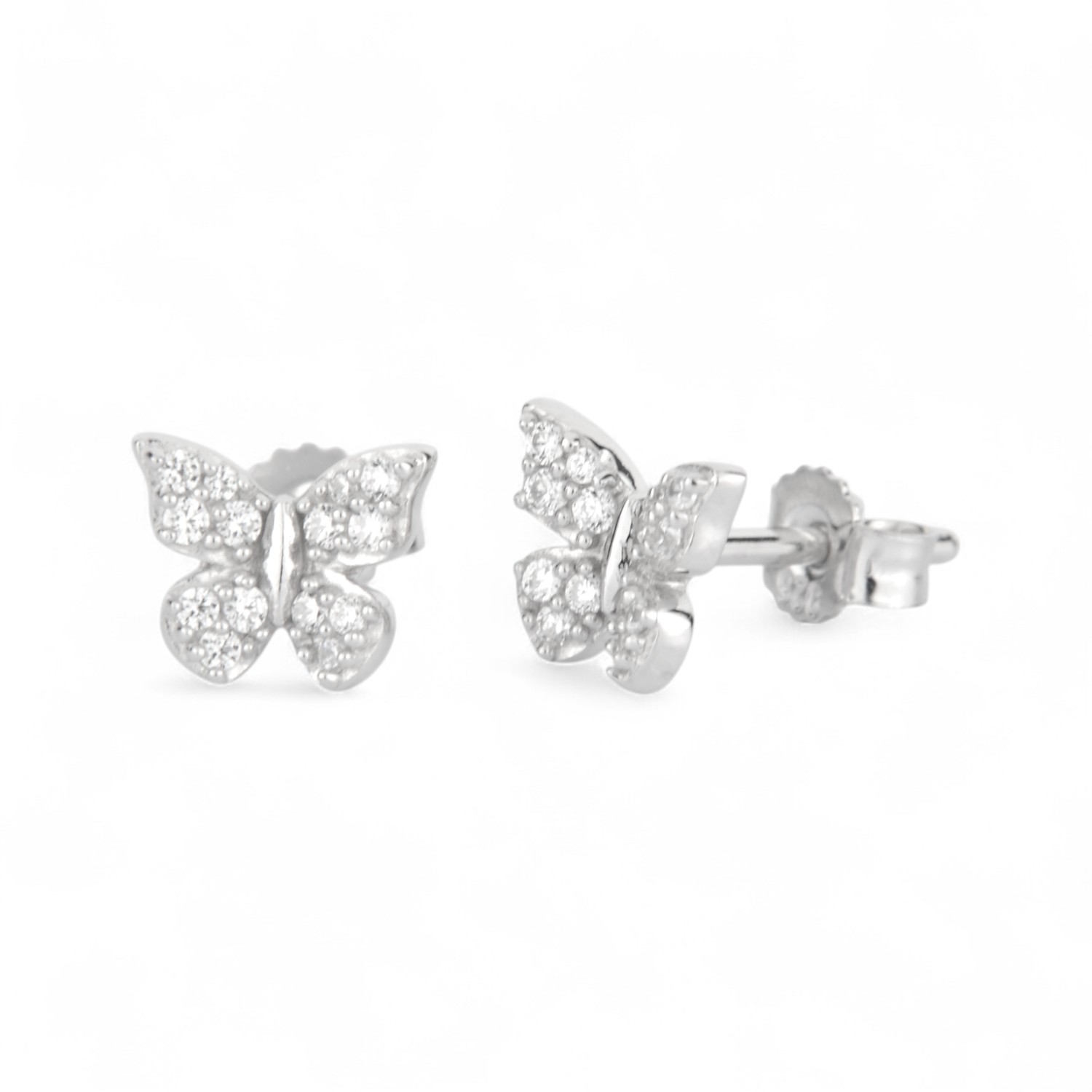 Schmidt Kinderohrstecker Schmetterling aus 925 Silber mit Zirkonia, silberfarben, 6,6x7,8mm für Kinder