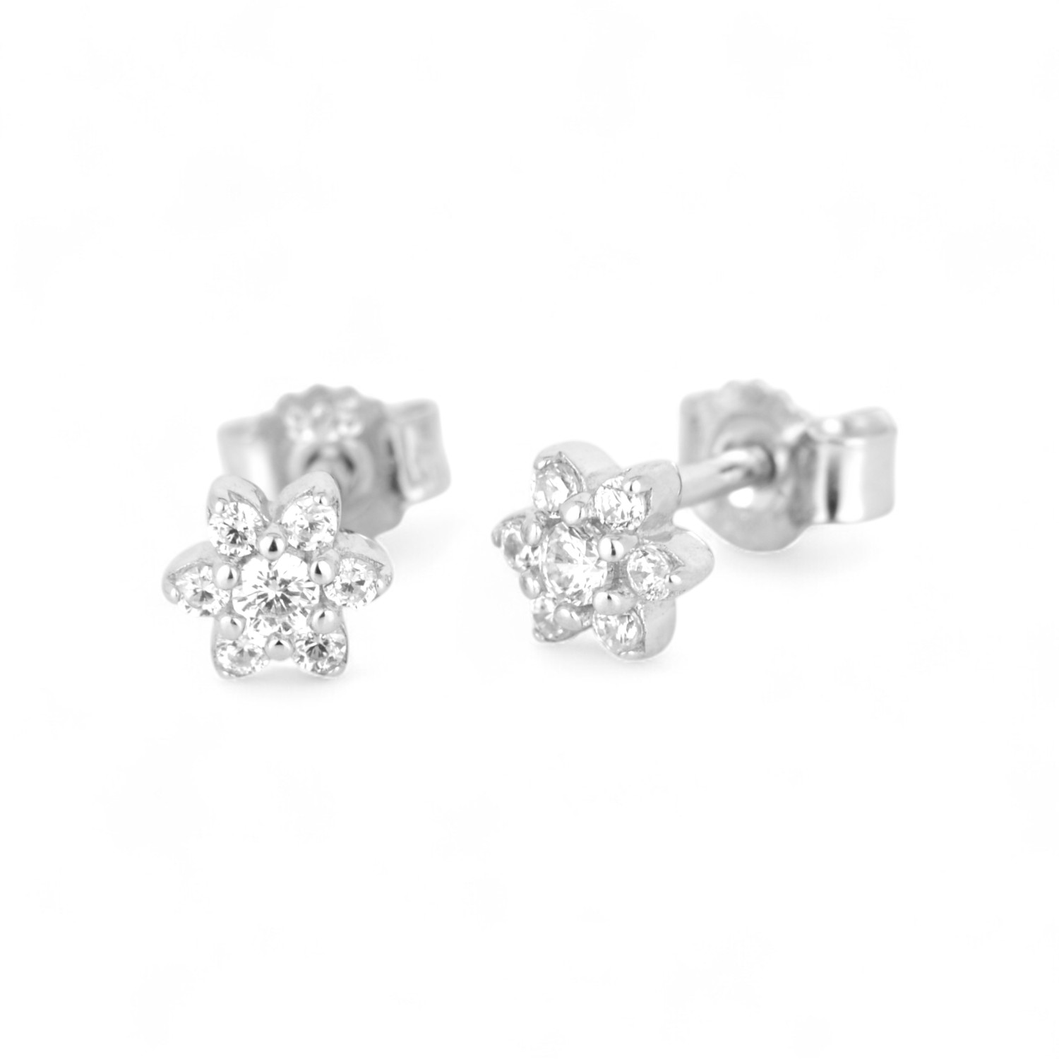Schmidt Ohrstecker Blume aus 925 Silber mit Zirkonia für Damen, 4,8mm, silberfarben