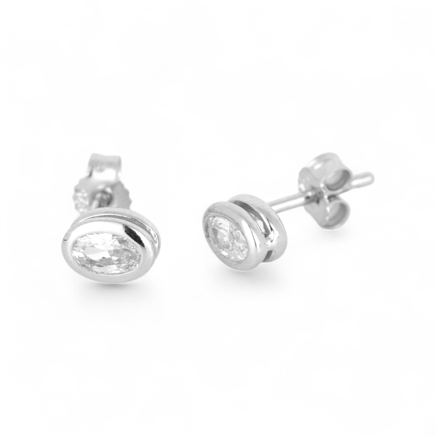 Schmidt Ohrstecker oval aus 925 Silber mit Zirkonia für Damen, silberfarben, 6,6x4,7mm
