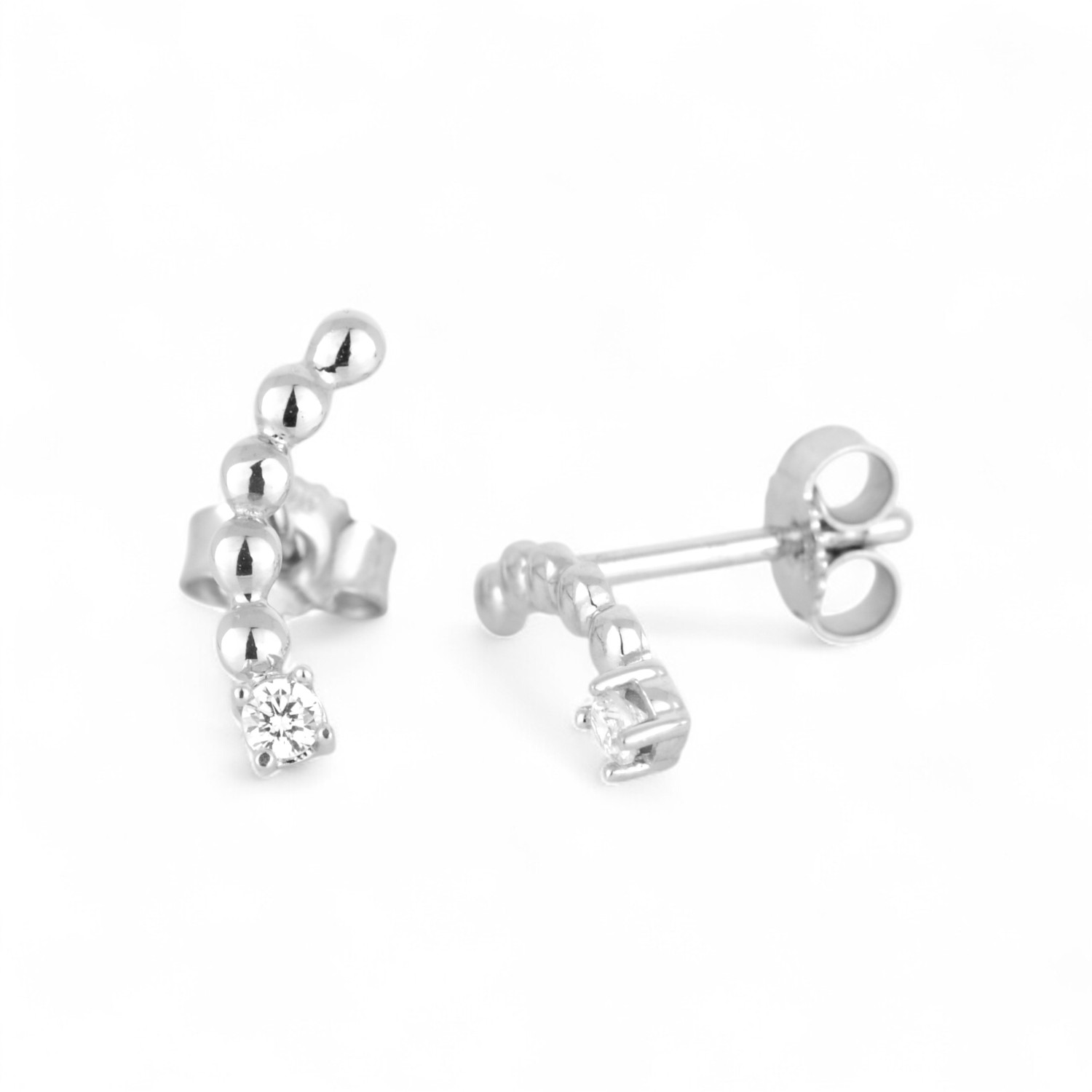 Schmidt Ohrstecker Kügelchen aus 925 Silber mit Zirkonia für Damen, silberfarben, 12,7x4,3mm
