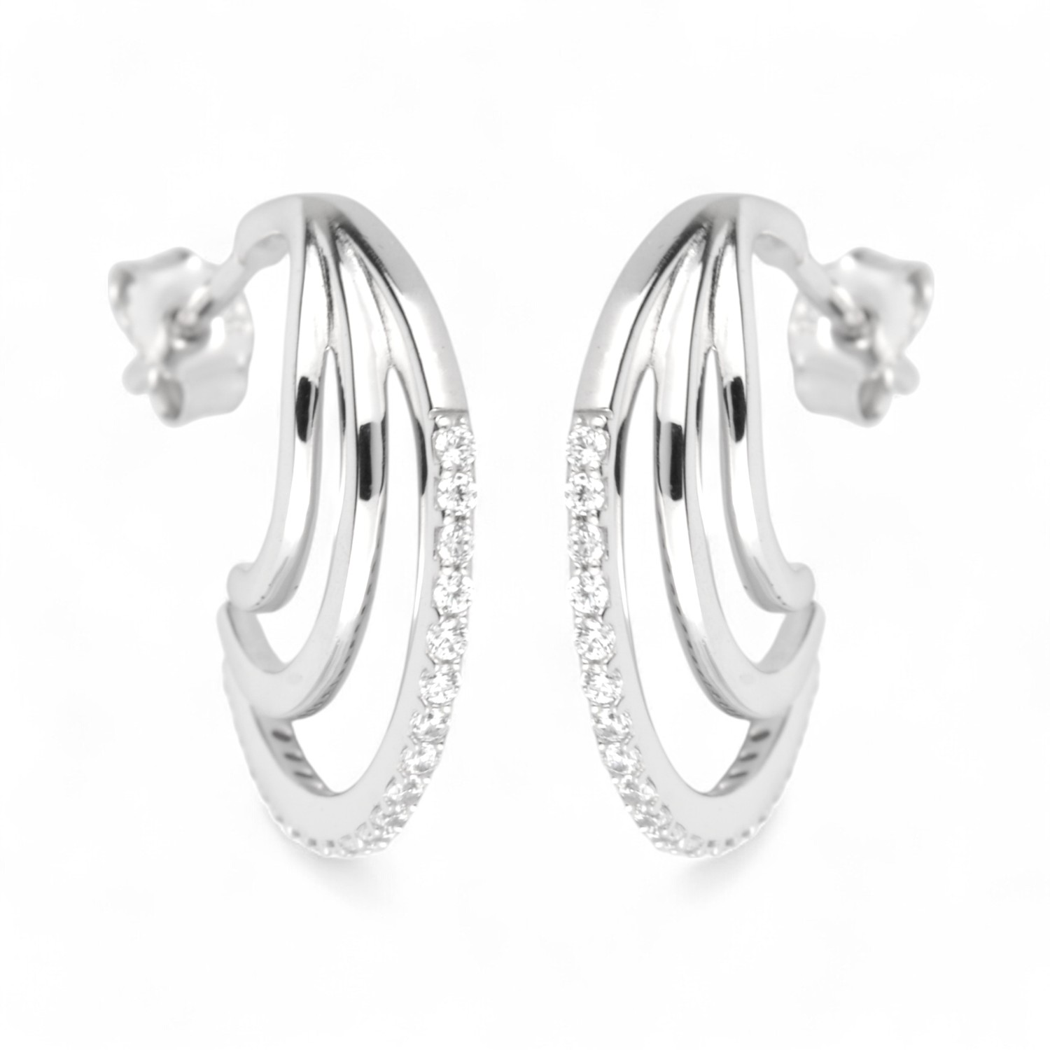 Schmidt Creole/Ohrstecker aus 925 Silber mit Zirkonia für Damen, silberfarben, 19,4x3,8mm