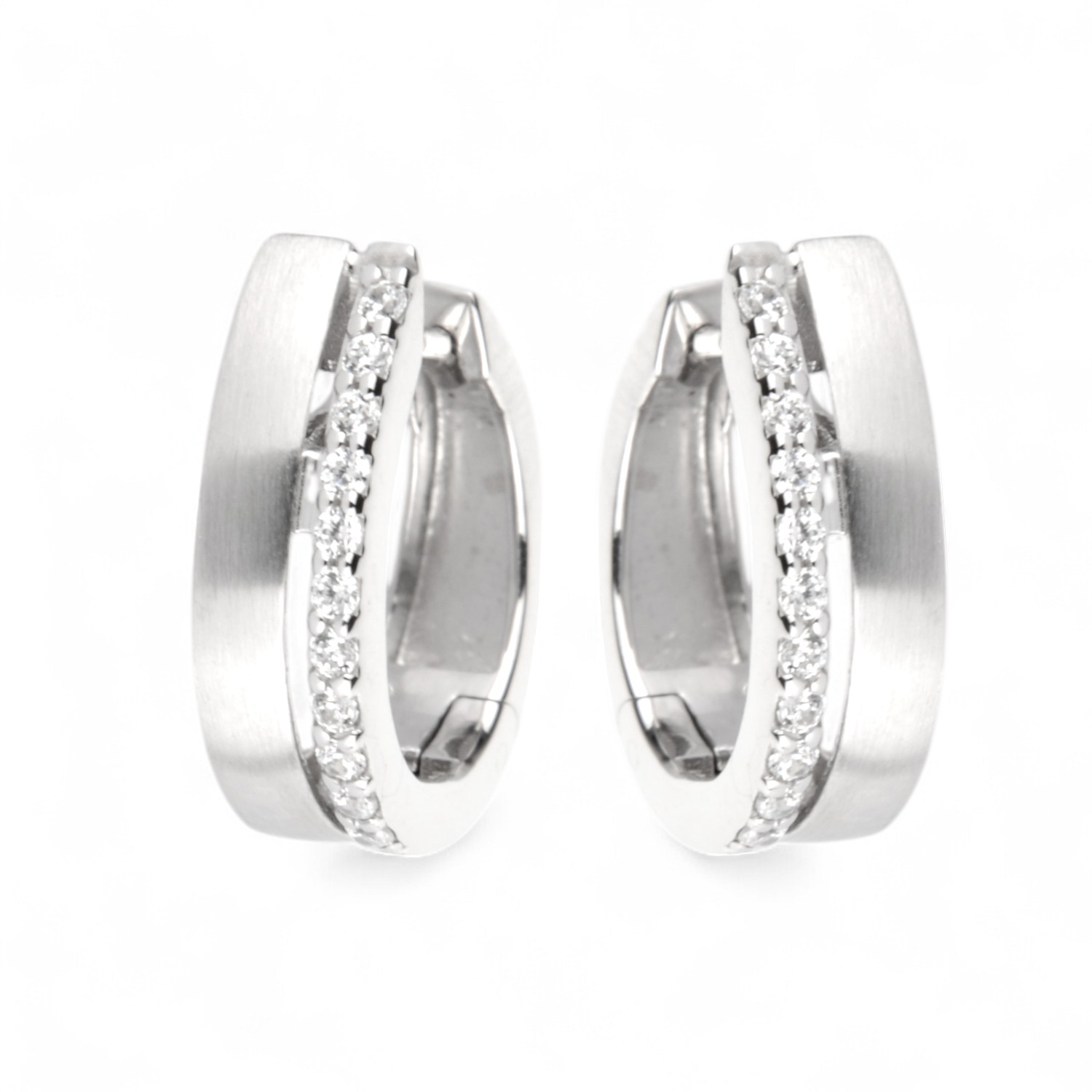 Schmidt Creole Damen Ohrschmuck aus 925 Silber mit Zirkonia, silberfarben, 14,5x4,5mm