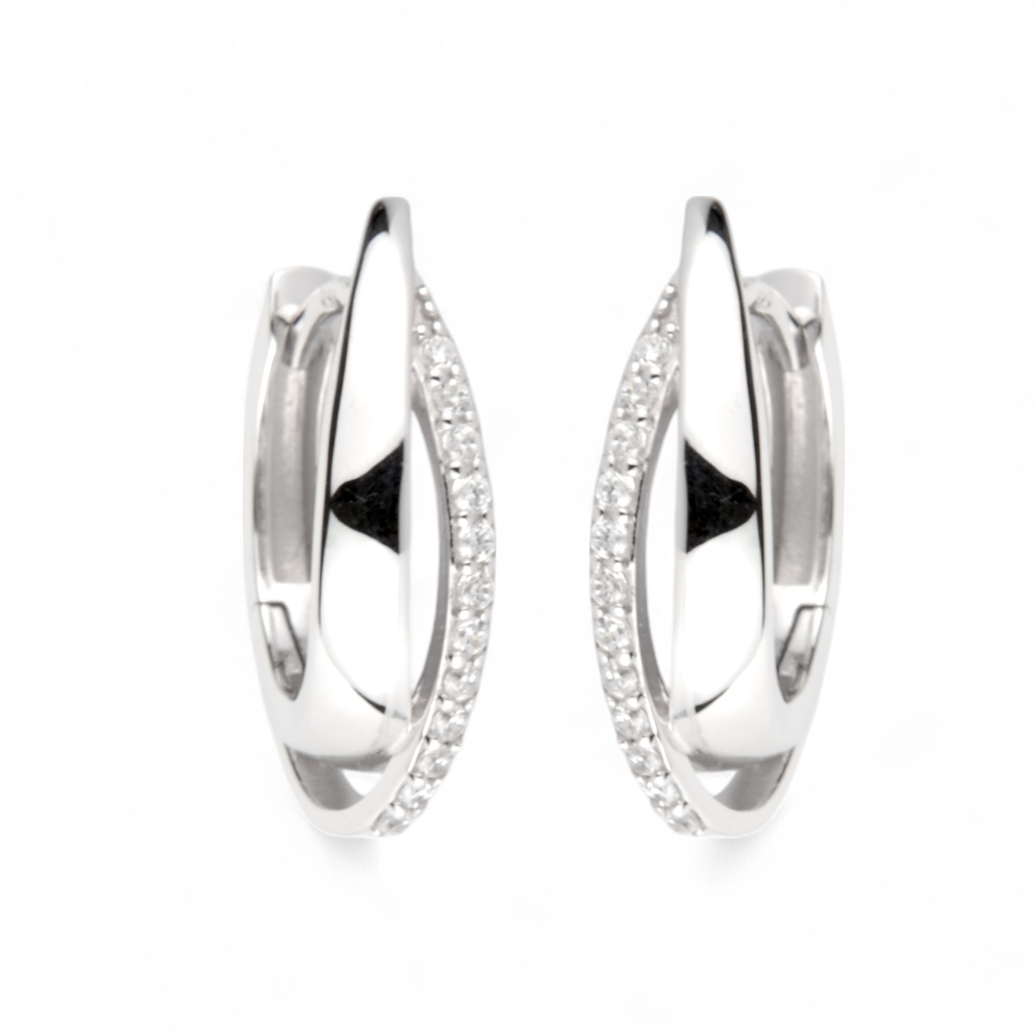 Schmidt Creole Damen Ohrschmuck 925 Silber mit Zirkonia, 16x4,5mm, silberfarben