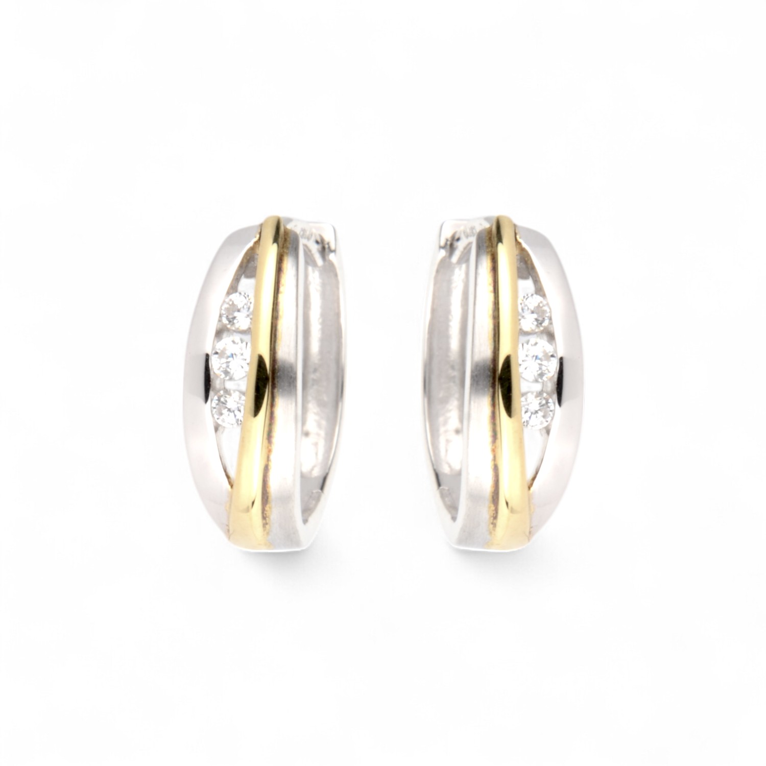 Schmidt Creole 2-farbig mit Zirkonia für Damen aus 925 Silber und vergoldetem Silber, 13,3x4,7mm