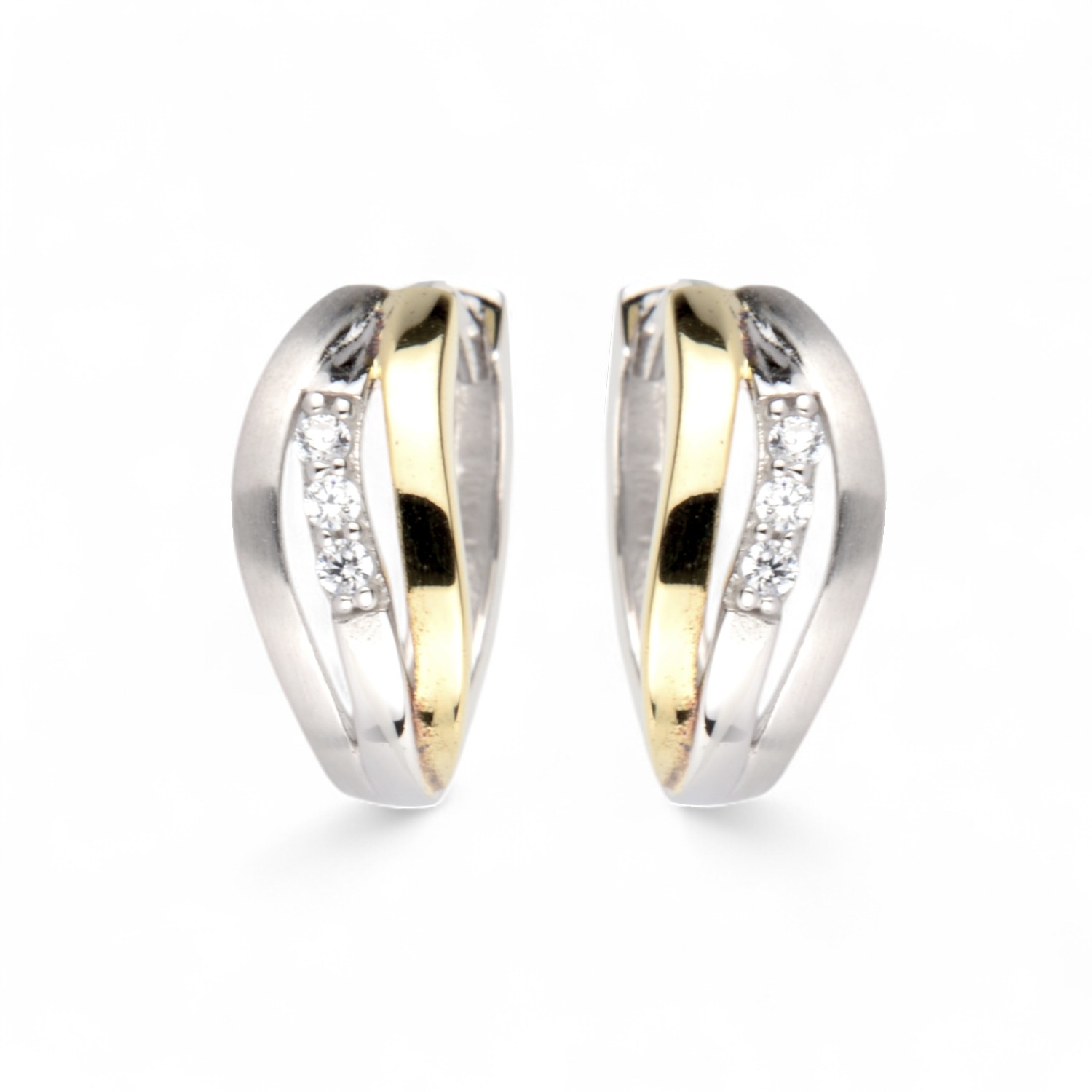 Schmidt Creole 2-farbig mit Zirkonia für Damen aus 925 Silber und vergoldetem Silber, 13,3x6,2mm