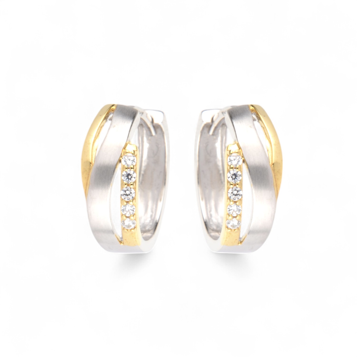 Schmidt Creole 2-farbig aus 925 Silber mit Zirkonia für Damen, 13,6x5,3mm, silber-goldfarben