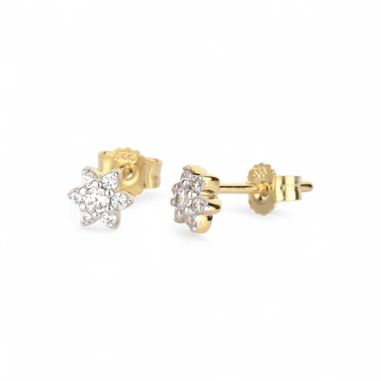 Schmidt Ohrstecker Stern aus 333 Gold mit Zirkonia für Damen und Kinder, gold- und silberfarben, 5,5 mm