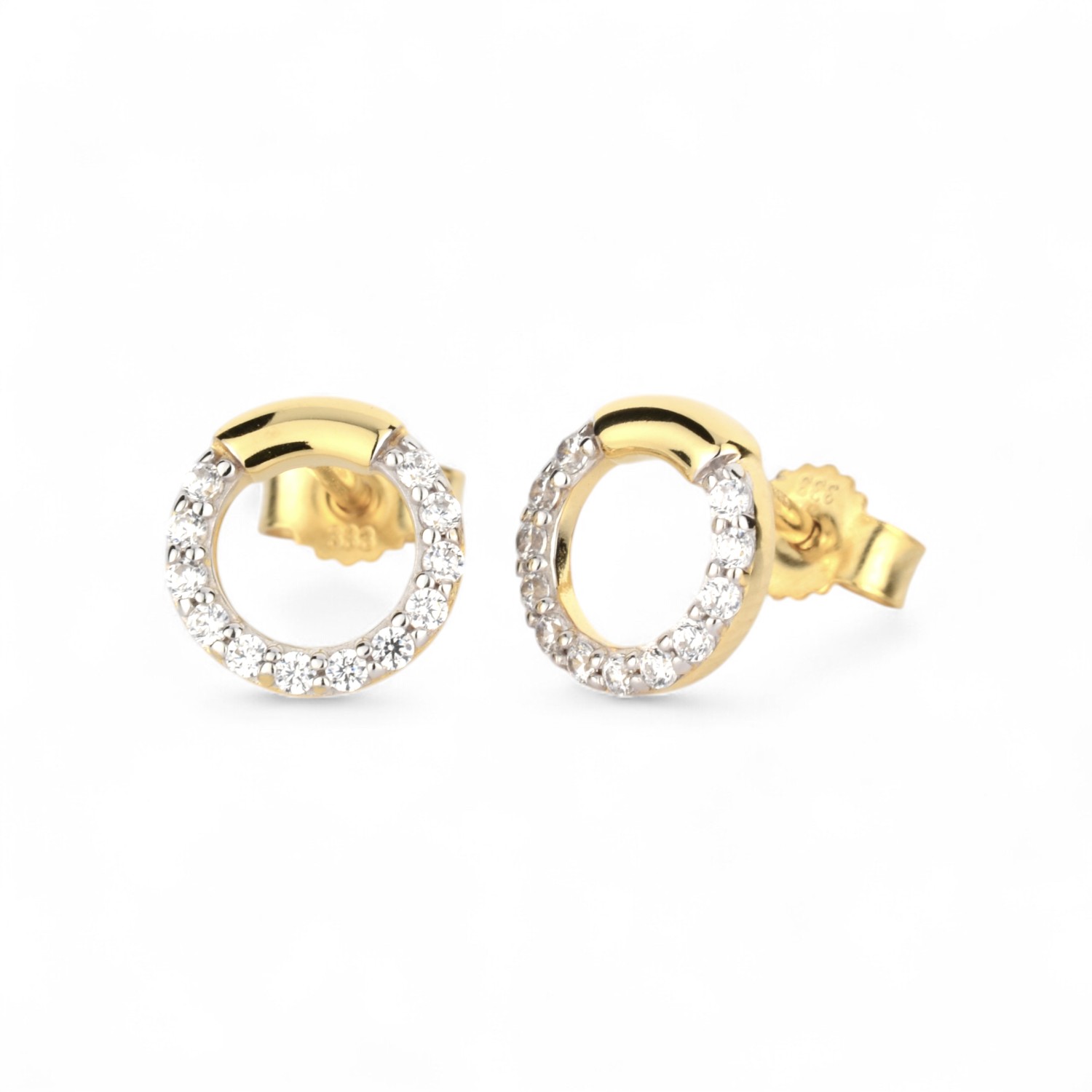 Schmidt Ohrstecker rund aus 333 Gold mit Zirkonia, goldfarben-silberfarben, Ø 8,7mm für Damen