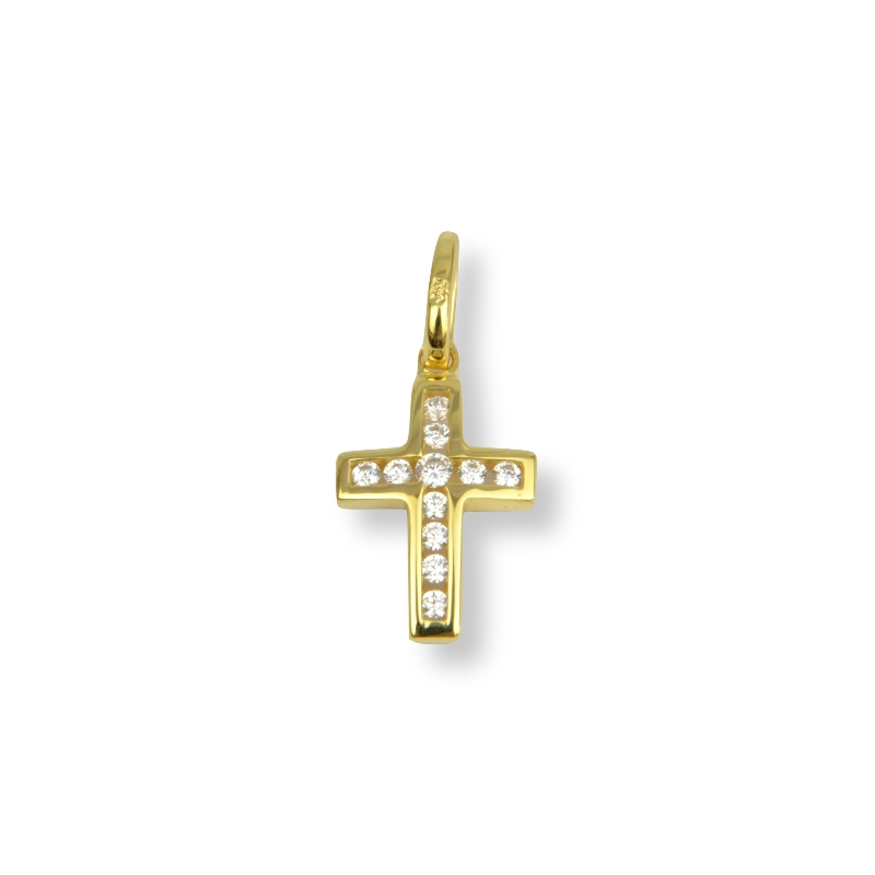 Schmidt Kreuz Anhänger für Damen aus 333 Gold mit Zirkonia, goldfarben, 11,4 x 8,4 mm
