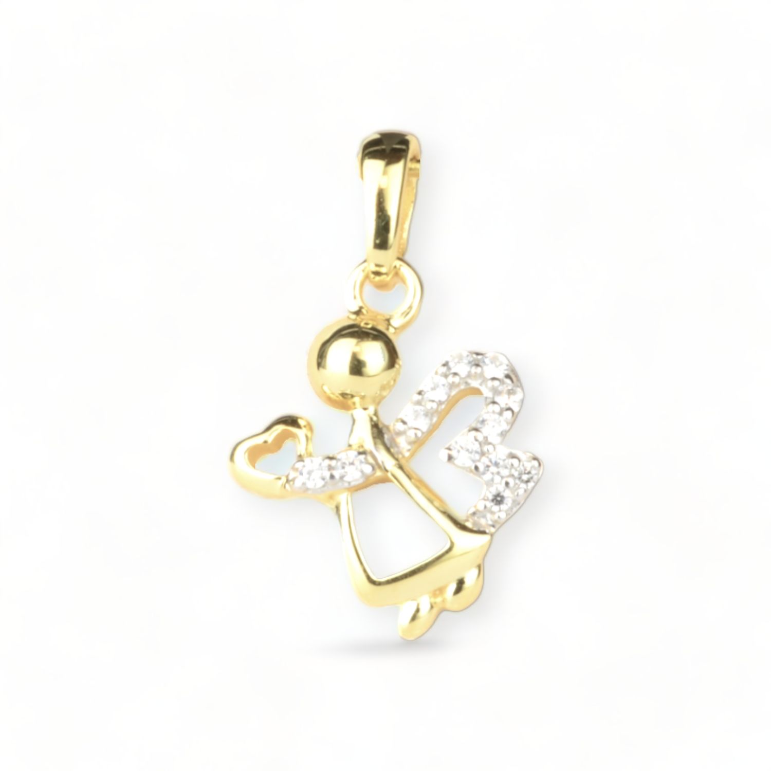 Glücksanhänger Engel von Schmidt für Damen und Kinder, goldfarben aus 333 Gold mit Zirkonia-Steinen