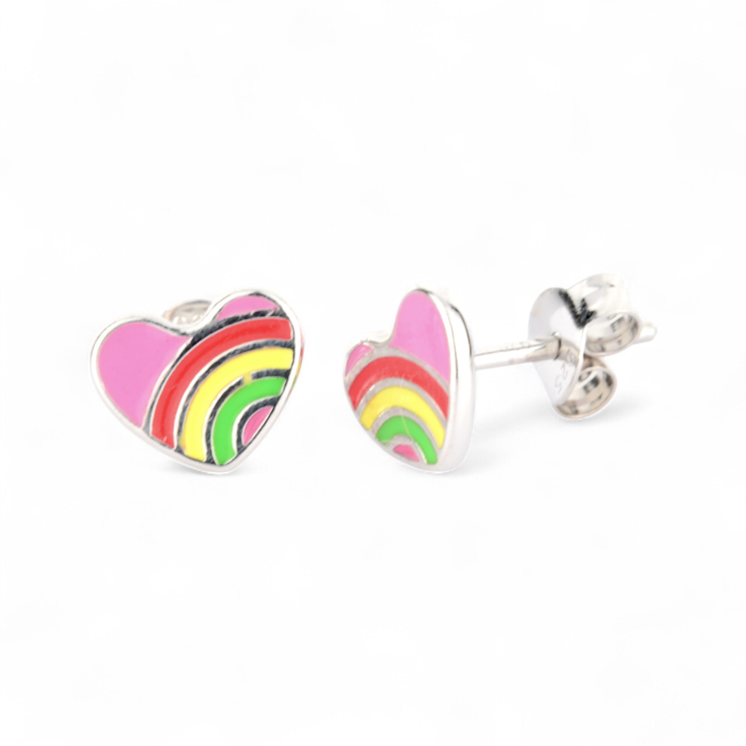 Schmidt Kinderohrstecker Herz aus 925 Silber, silberfarben mit bunten Akzenten, 6,8x8,3mm für Damen