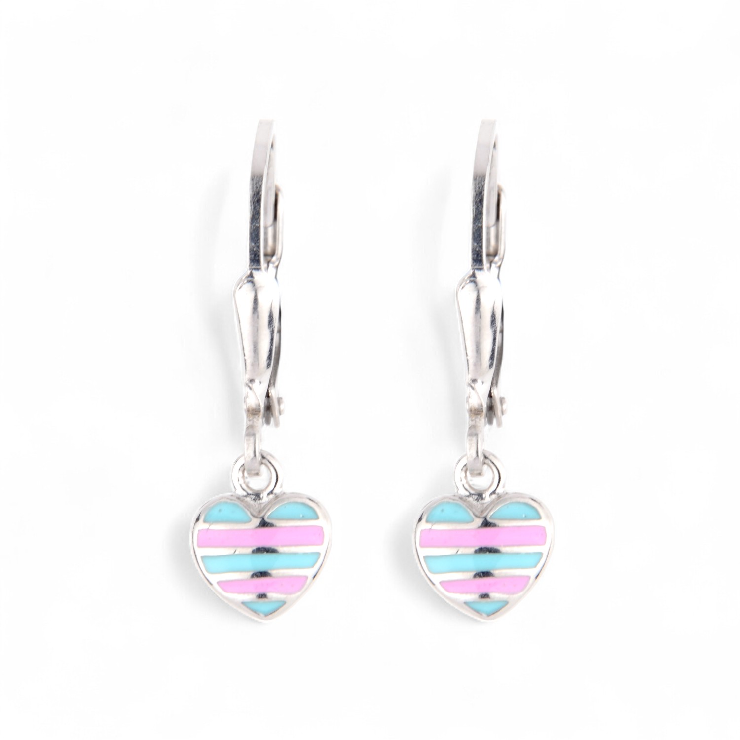 Schmidt Kinderohrhänger Herz aus 925 Silber in Silber, Blau und Rosa – Ohrschmuck für Kinder