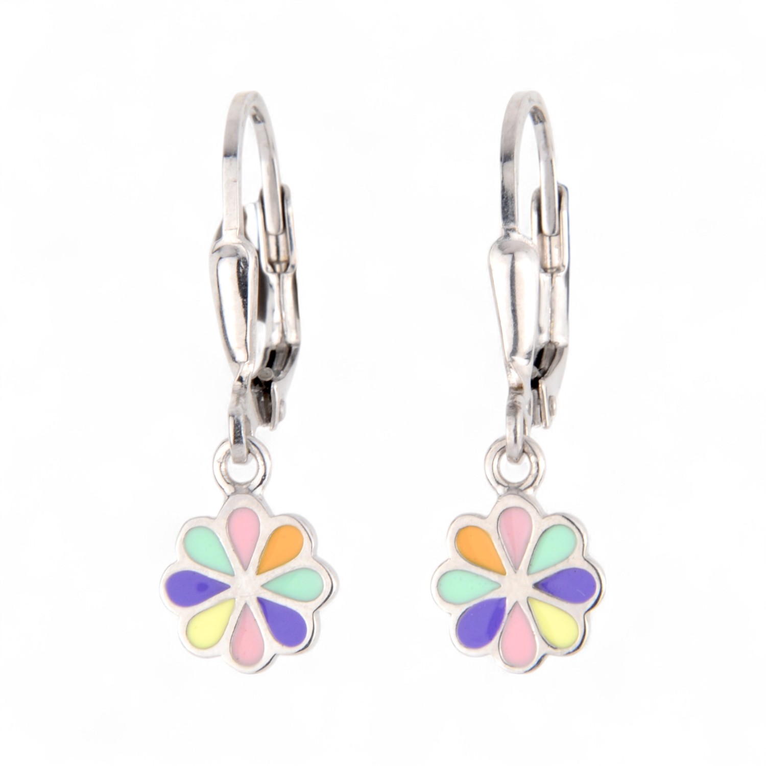 Schmidt Kinderohrhänger Blume aus 925 Silber, bunt, 25x7mm, schöner Ohrschmuck für Kinder