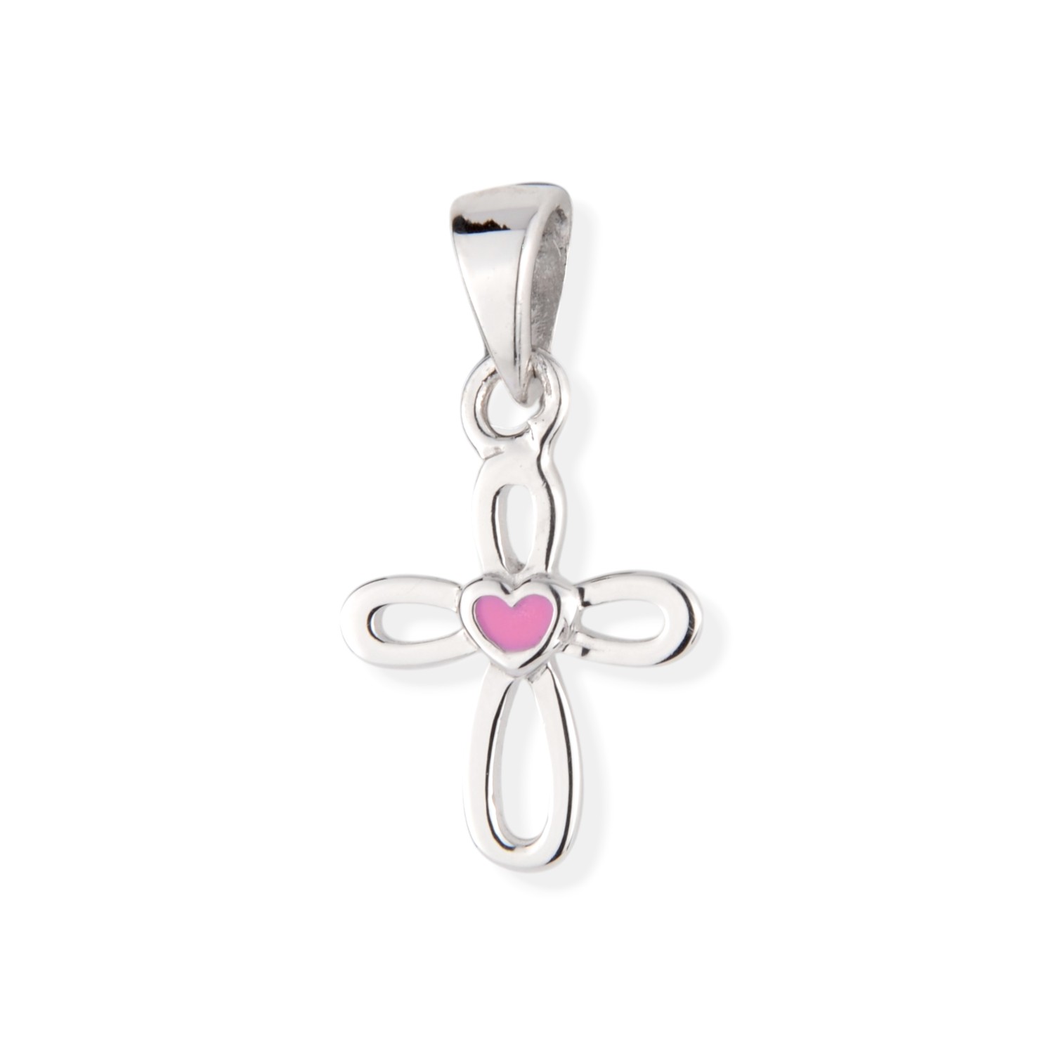 Schmidt Kinderanhänger Kreuz aus 925 Silber in Silber und Rosa – 17,3x9,3mm für Jungen und Mädchen