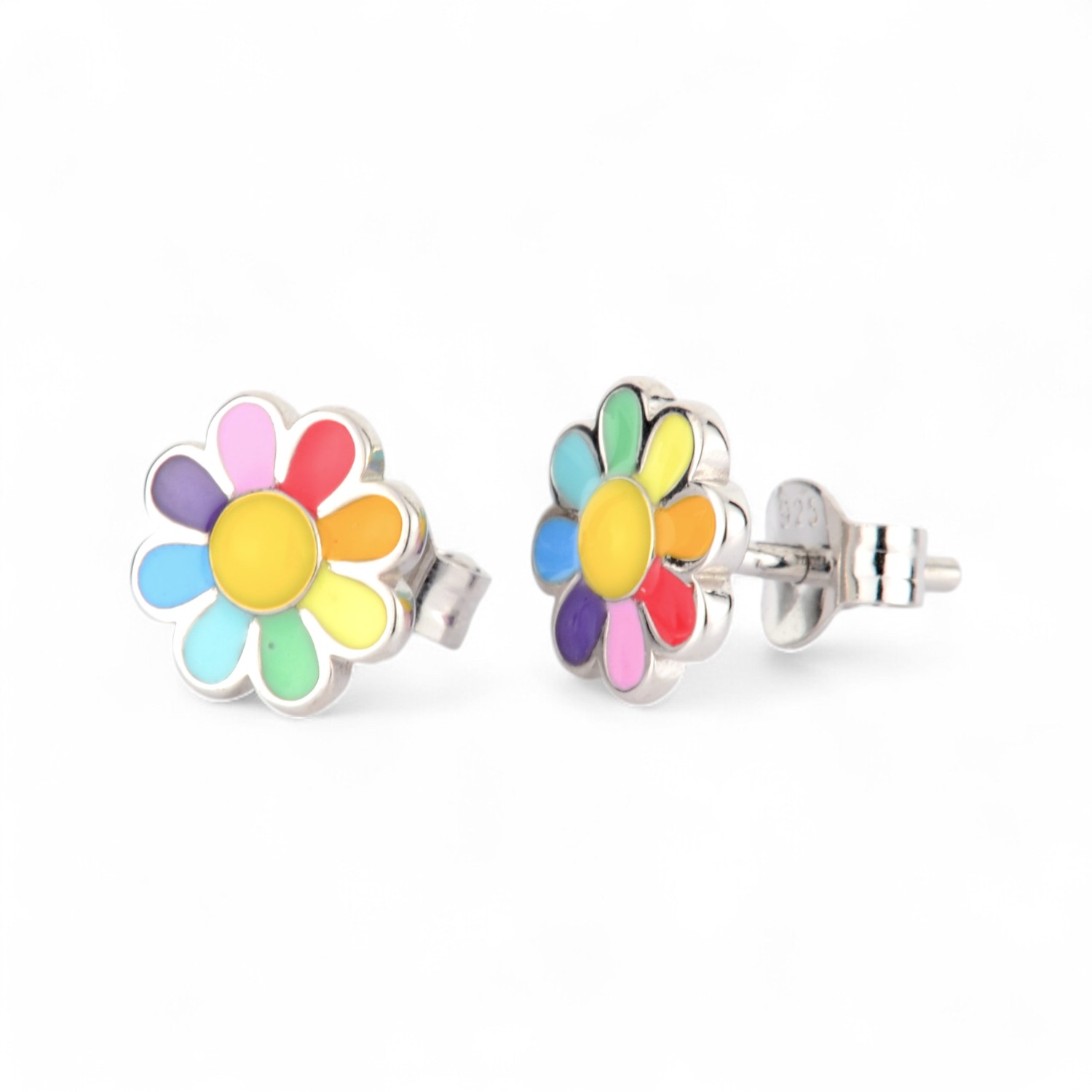 Schmidt Kinderohrstecker Blume aus 925er Silber, bunt, 8,7mm für Kinder, schöner Ohrschmuck