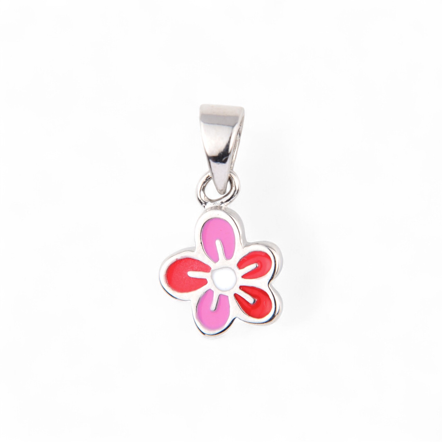 Schmidt Kinderanhänger Blume aus 925 Silber in Silber, Rot und Rosa – ideal für kleine Mädchen