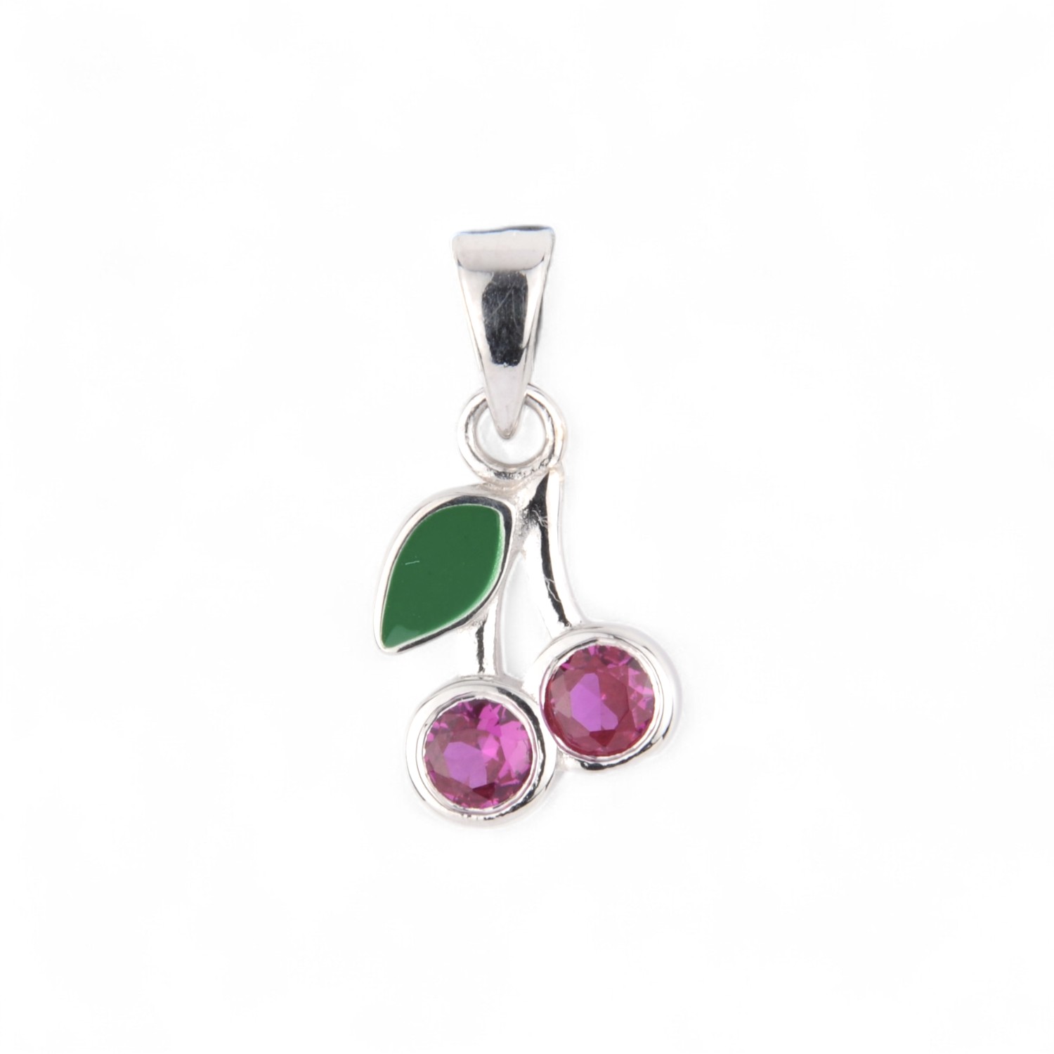 Kinderanhänger Kirsche von Schmidt aus 925 Silber, rot-grün, für Kinder, 15,8x8mm, stilvolles Geschenk