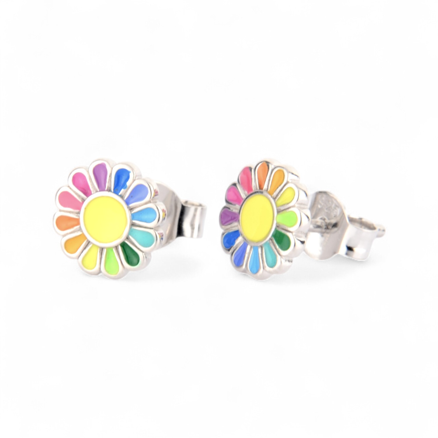 Schmidt Kinderohrstecker Blume 8mm aus 925 Silber, silberfarben mit bunten Akzenten für Kinder